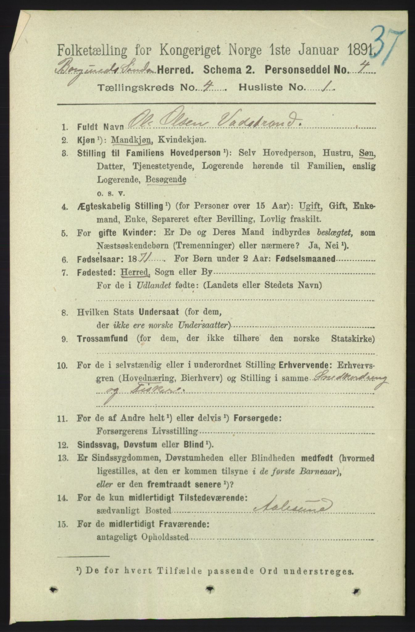 RA, 1891 census for 1531 Borgund, 1891, p. 1003