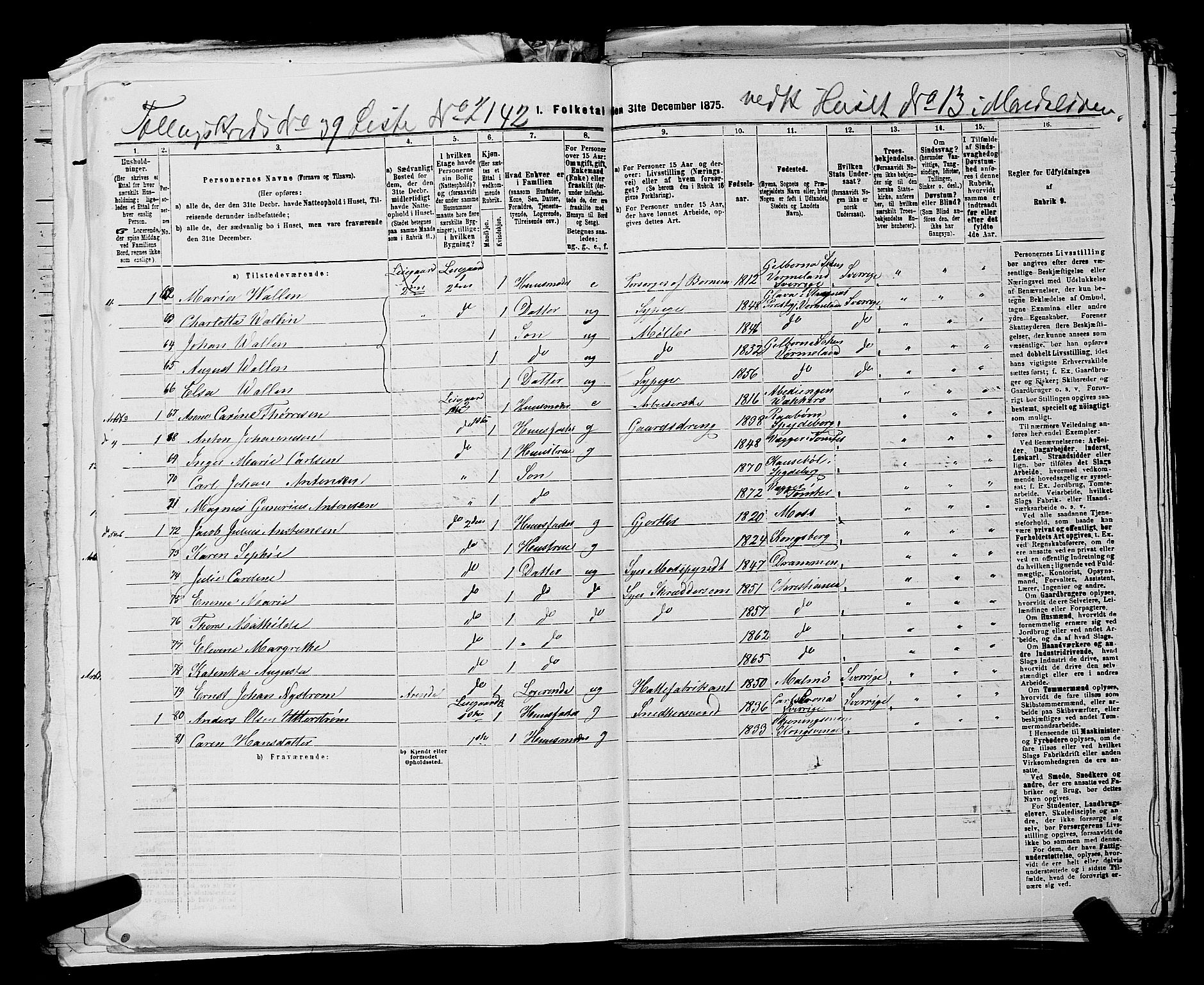 RA, 1875 census for 0301 Kristiania, 1875, p. 6100