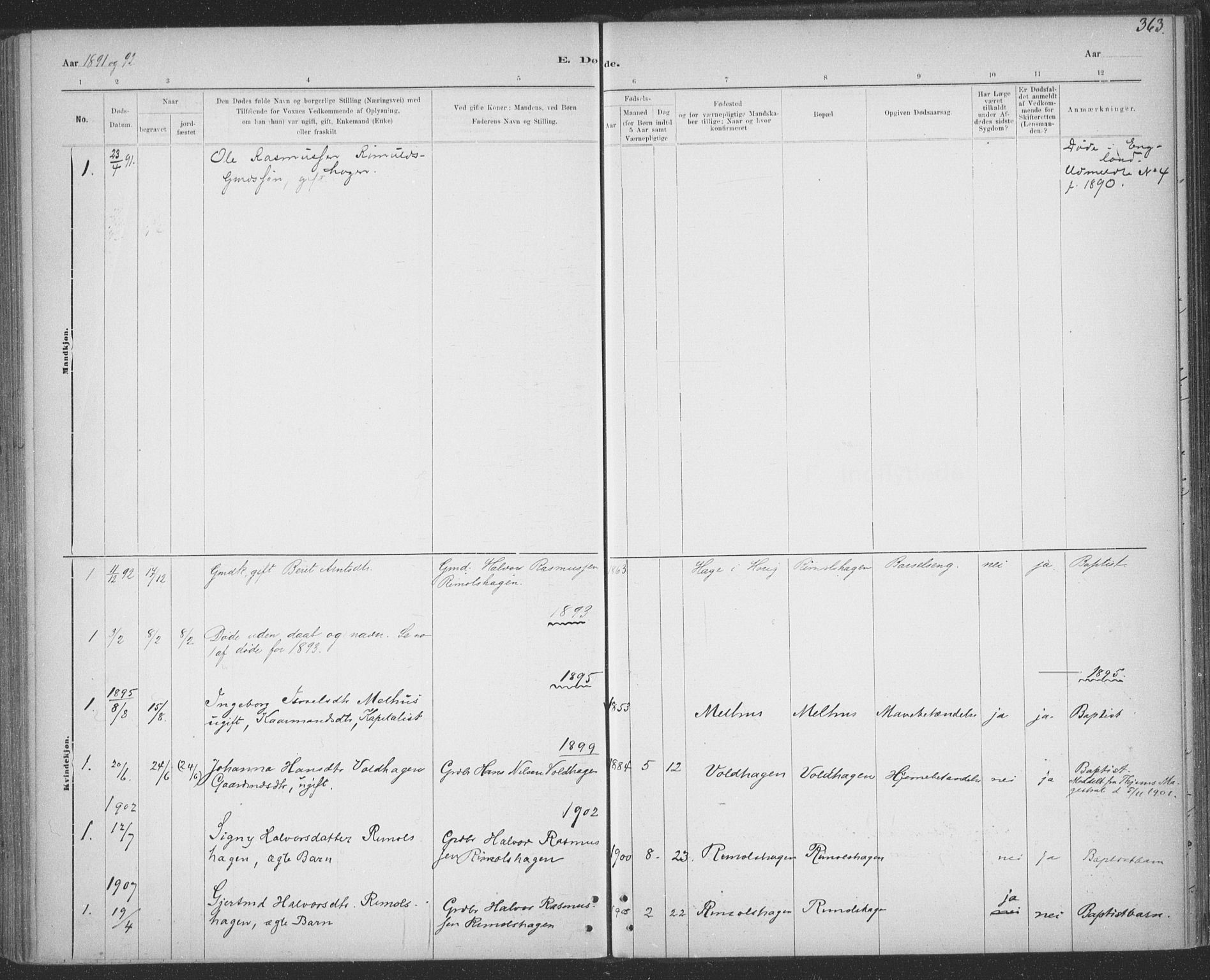 Ministerialprotokoller, klokkerbøker og fødselsregistre - Sør-Trøndelag, SAT/A-1456/691/L1085: Parish register (official) no. 691A17, 1887-1908, p. 363