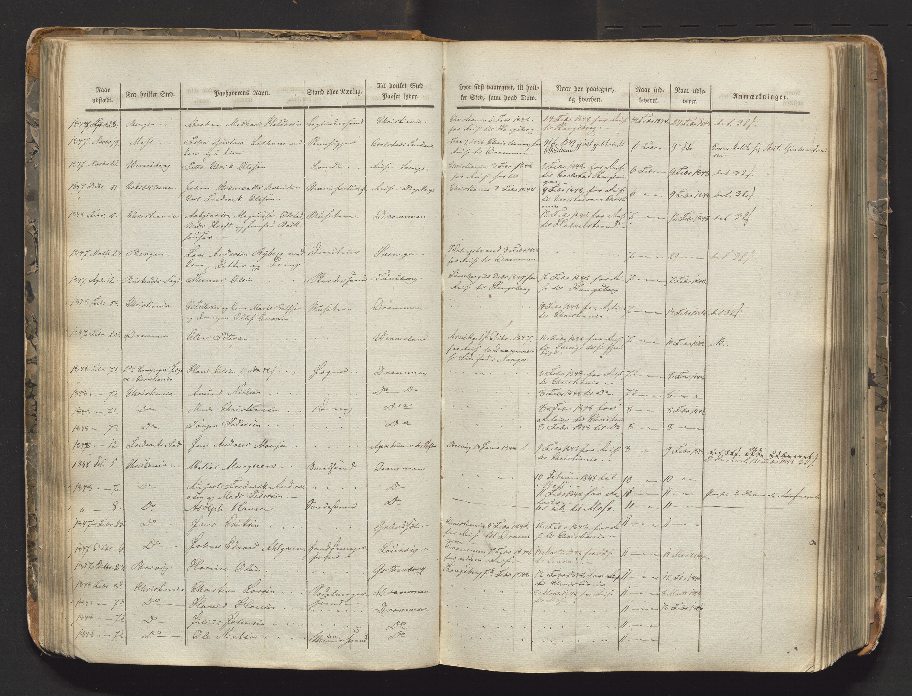 Drammen politikammer, AV/SAKO-A-623/I/Ia/Iaa/L0001: Passjournal, 1845-1860