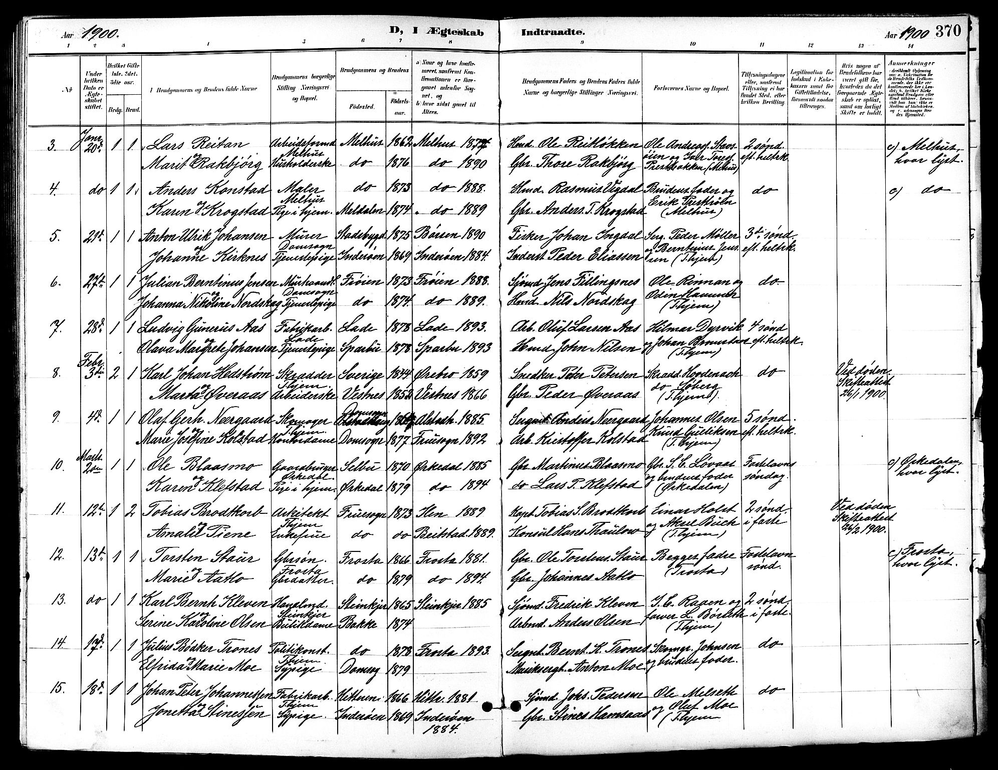 Ministerialprotokoller, klokkerbøker og fødselsregistre - Sør-Trøndelag, SAT/A-1456/601/L0094: Parish register (copy) no. 601C12, 1898-1911, p. 370