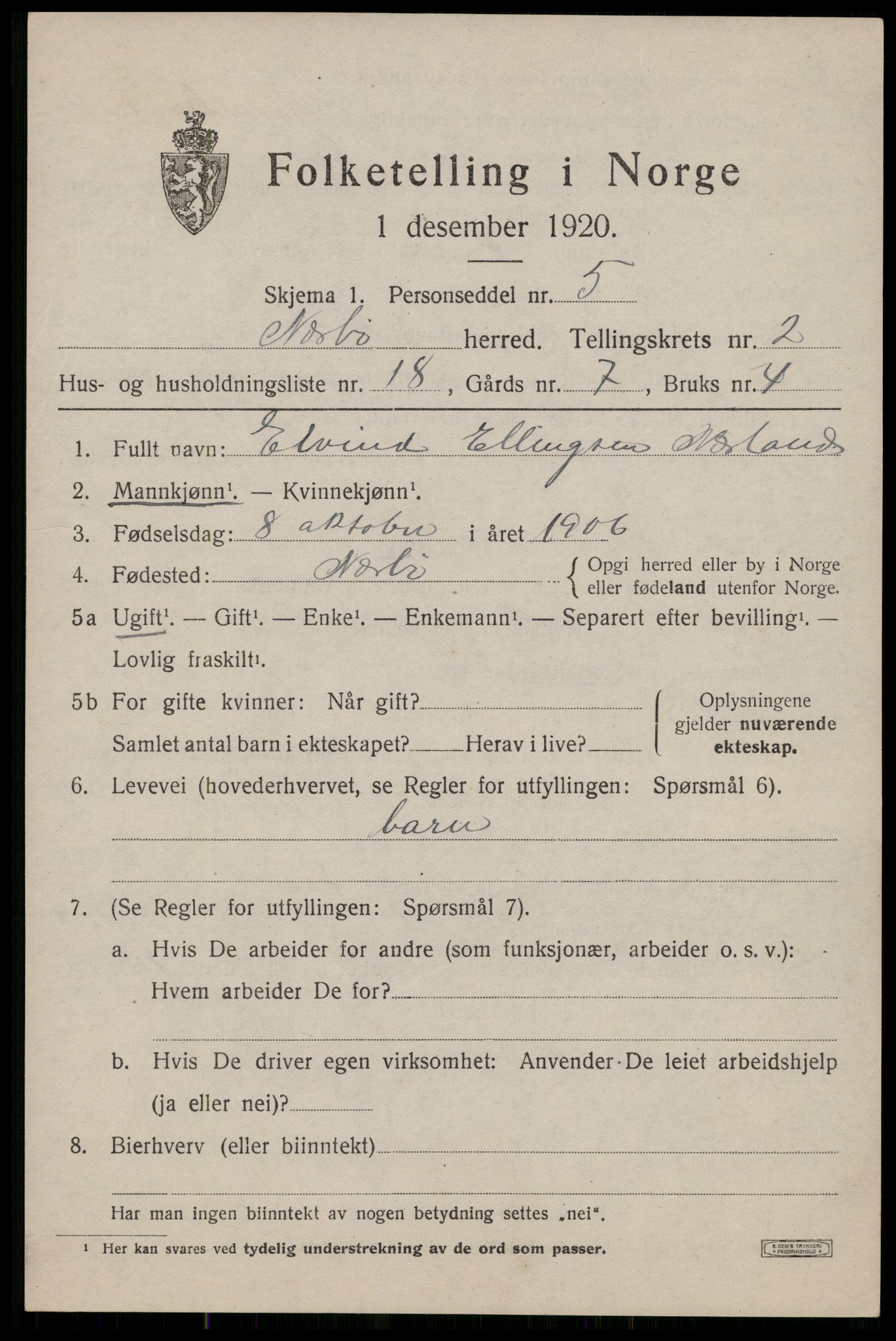 SAST, 1920 census for Nærbø, 1920, p. 1645