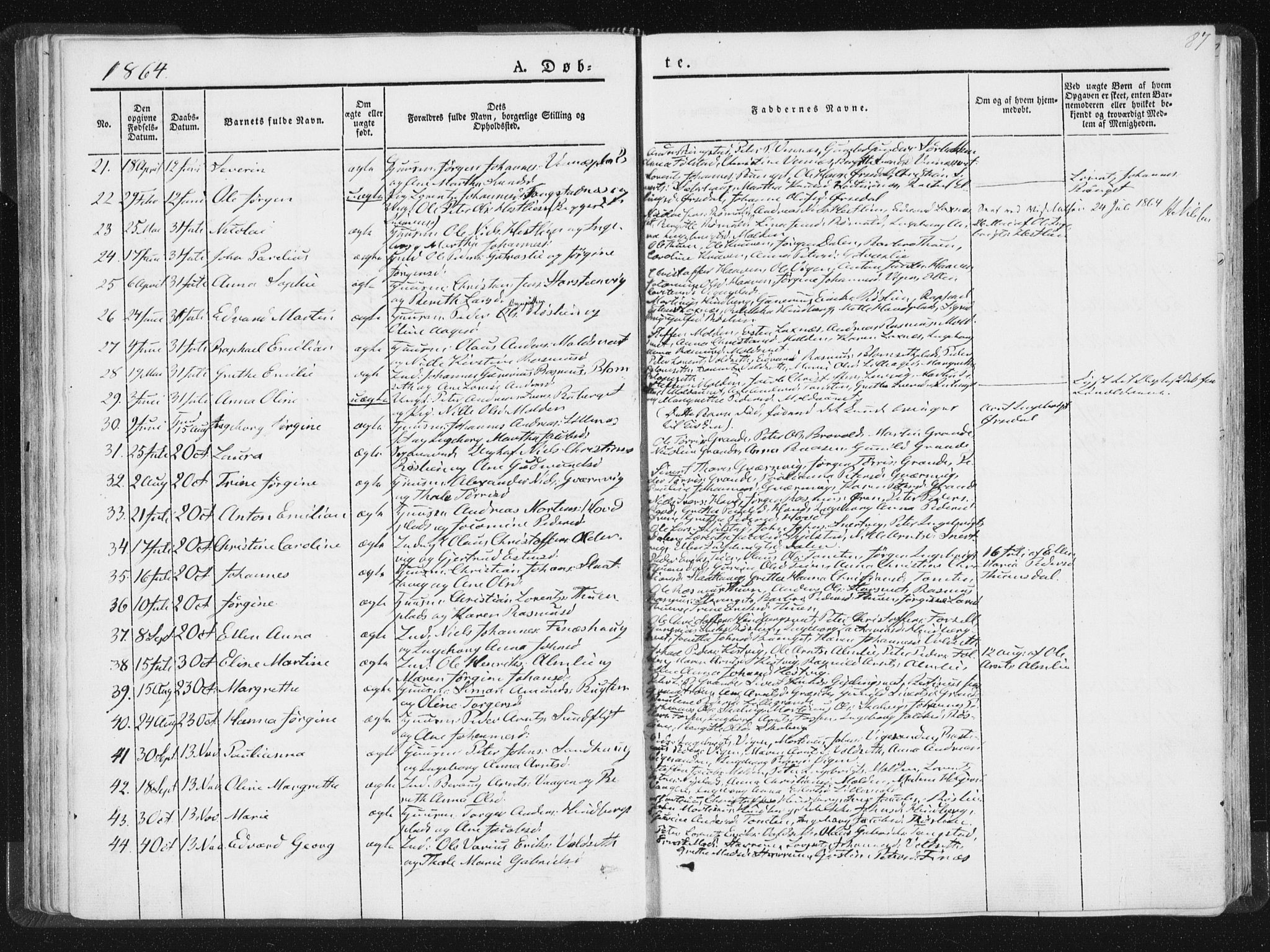 Ministerialprotokoller, klokkerbøker og fødselsregistre - Nord-Trøndelag, SAT/A-1458/744/L0418: Parish register (official) no. 744A02, 1843-1866, p. 87