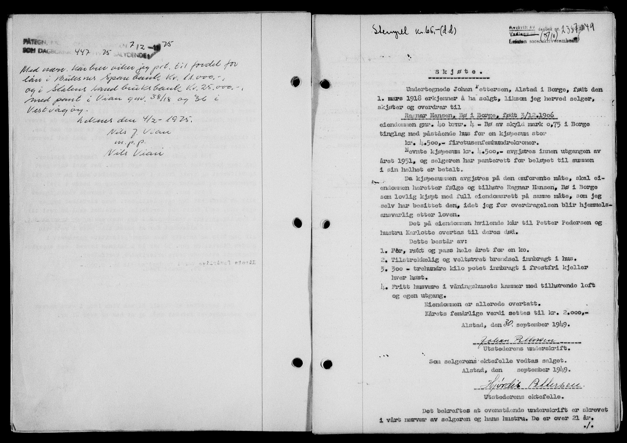 Lofoten sorenskriveri, SAT/A-0017/1/2/2C/L0022a: Mortgage book no. 22a, 1949-1950, Diary no: : 2387/1949