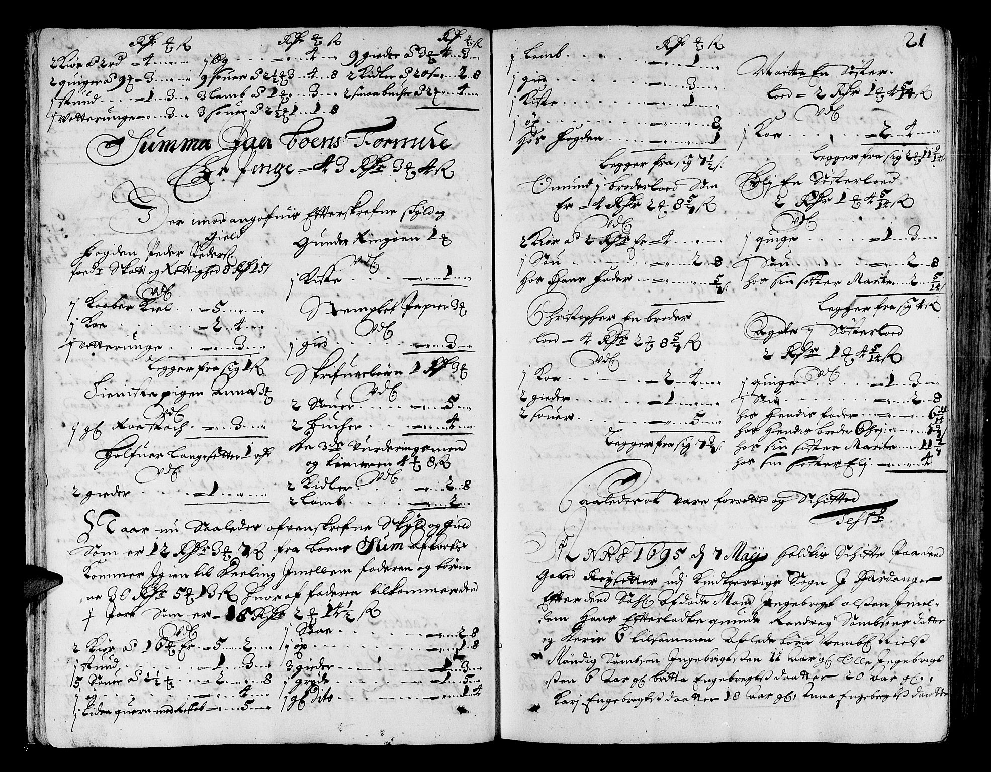 Hardanger og Voss sorenskriveri, AV/SAB-A-2501/4/4A/4Ac/L0001: Skifterettsprotokoll for sorenskriveriet, 1695-1707, p. 20b-21a