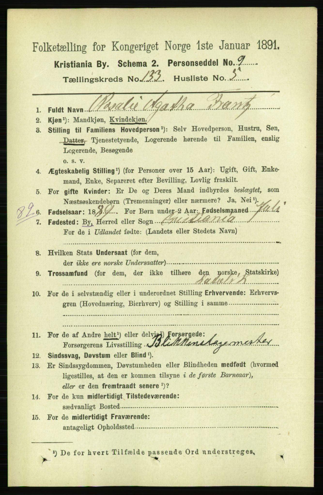 RA, 1891 census for 0301 Kristiania, 1891, p. 72626