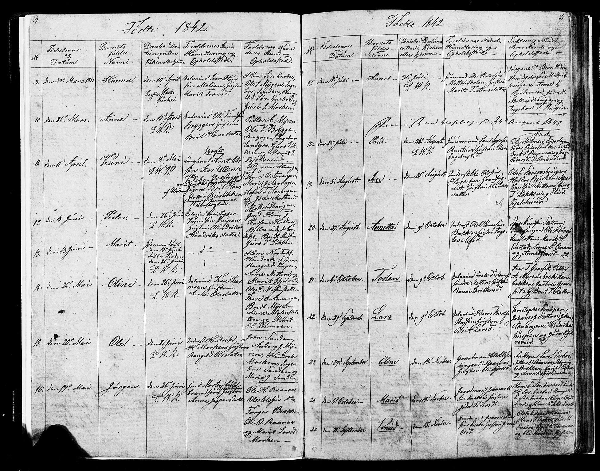 Lesja prestekontor, SAH/PREST-068/H/Ha/Hab/L0004: Parish register (copy) no. 4, 1842-1871, p. 4-5