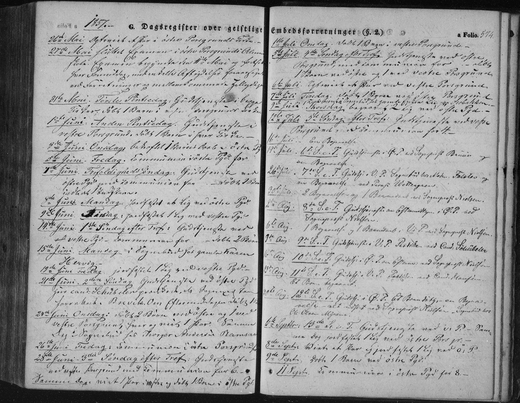 Porsgrunn kirkebøker , AV/SAKO-A-104/F/Fa/L0006: Parish register (official) no. 6, 1841-1857, p. 574