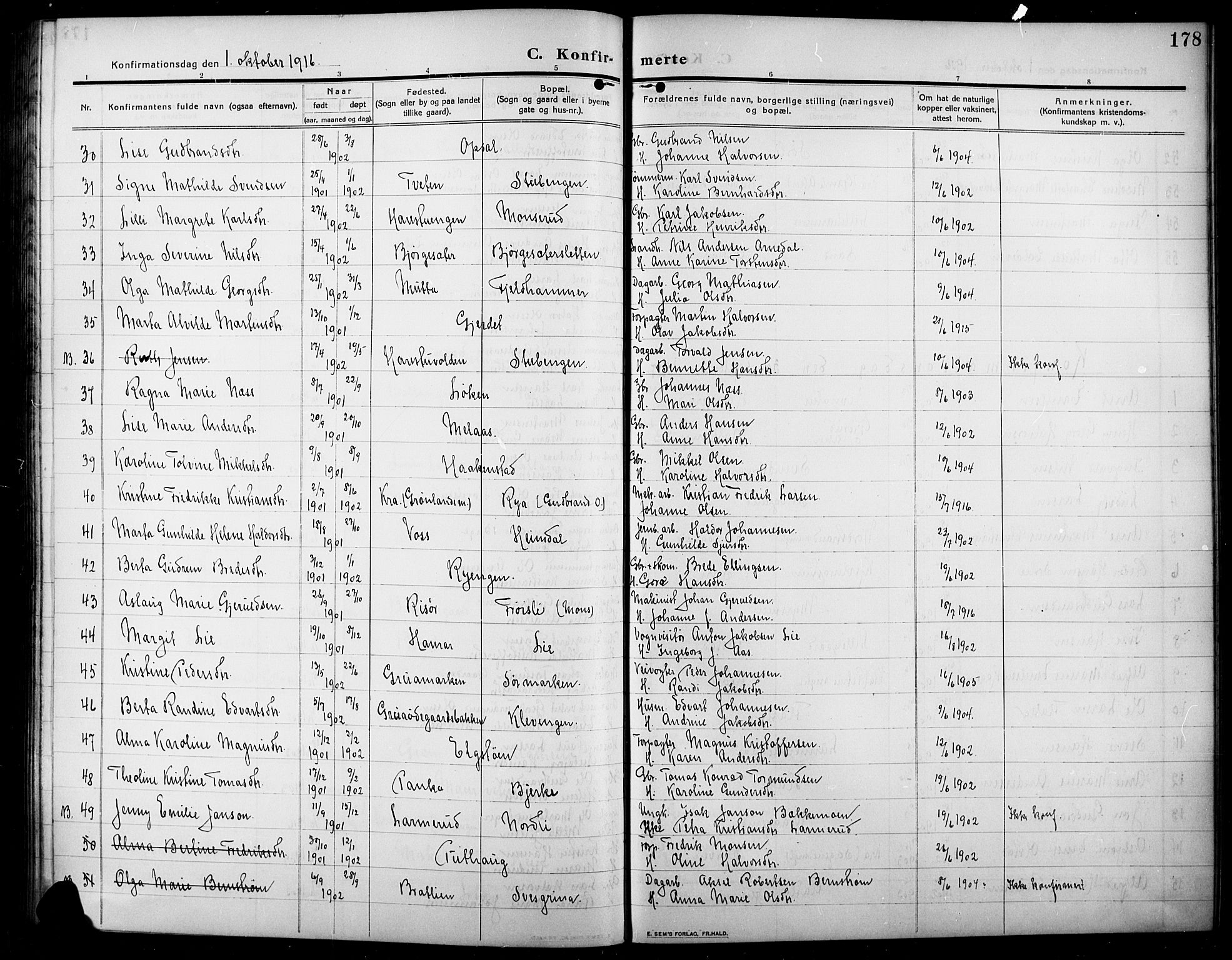 Lunner prestekontor, SAH/PREST-118/H/Ha/Hab/L0001: Parish register (copy) no. 1, 1909-1922, p. 178