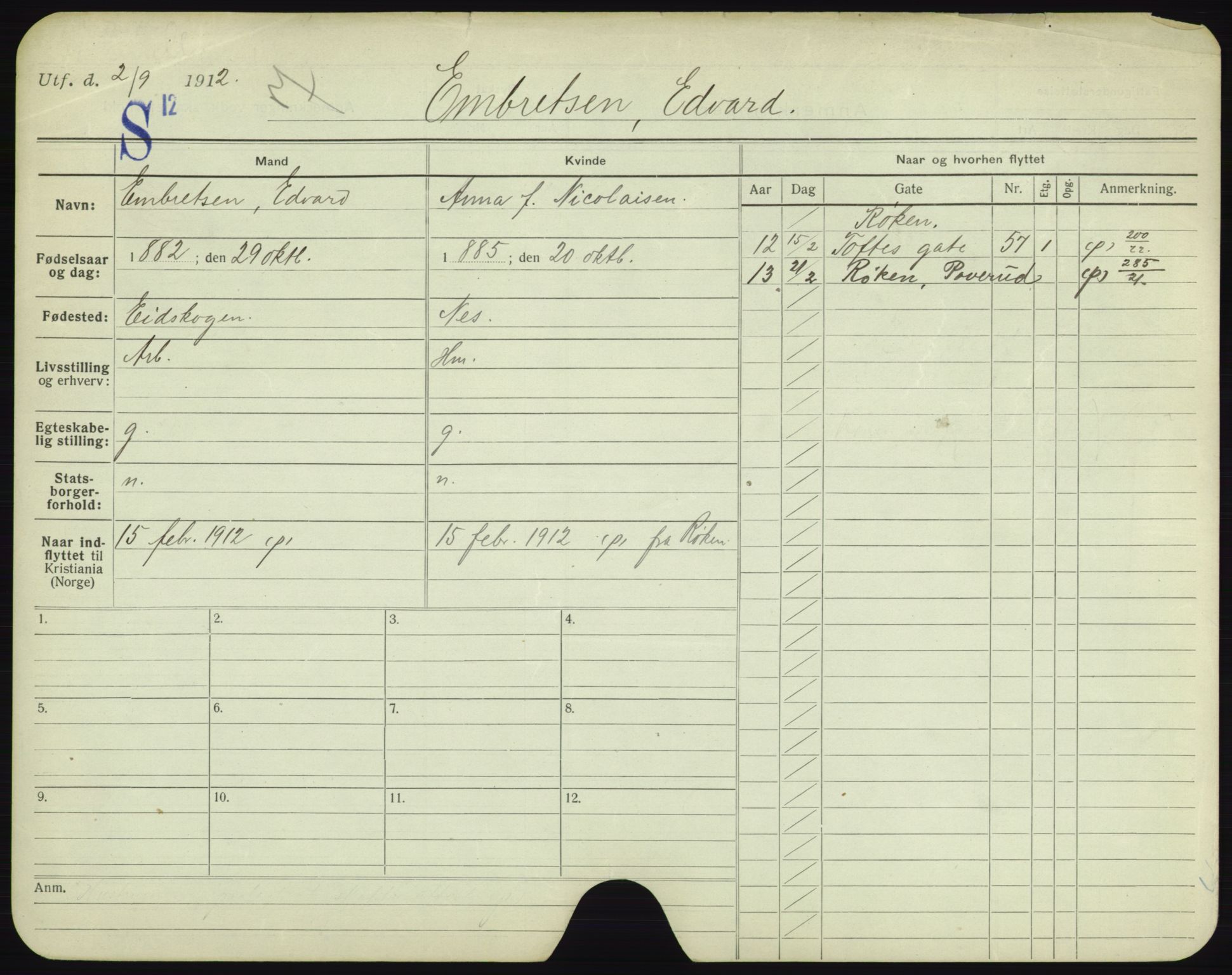 Oslo folkeregister, Registerkort, AV/SAO-A-11715/F/Fa/Fac/L0002: Menn, 1906-1914, p. 903a