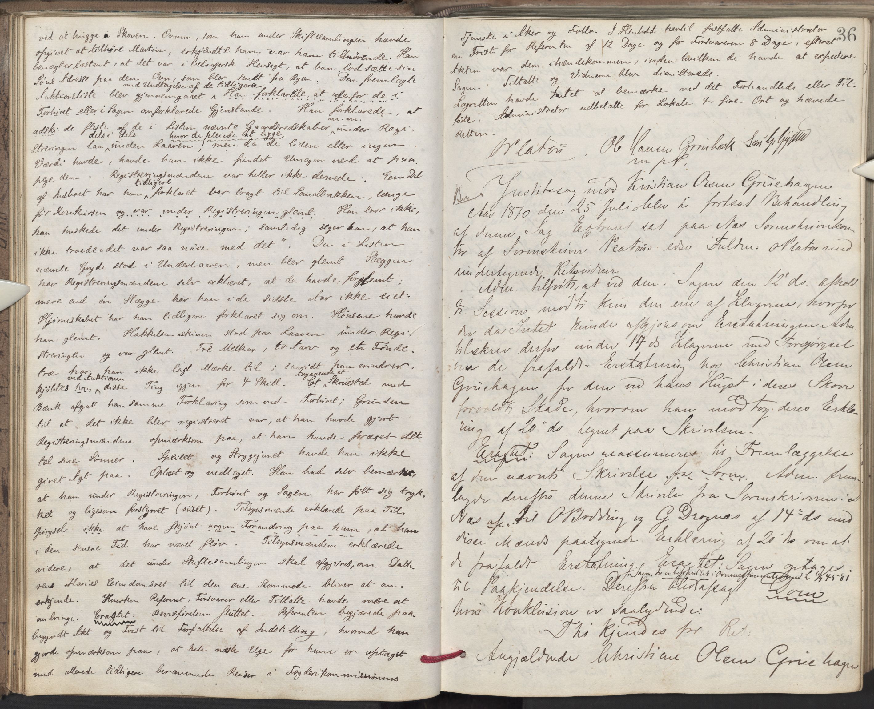 Nes tingrett, AV/SAO-A-10548/F/Fc/Fcb/L0007: Ekstrarettsprotokoll "Q", 1870-1874, p. 35b-36a