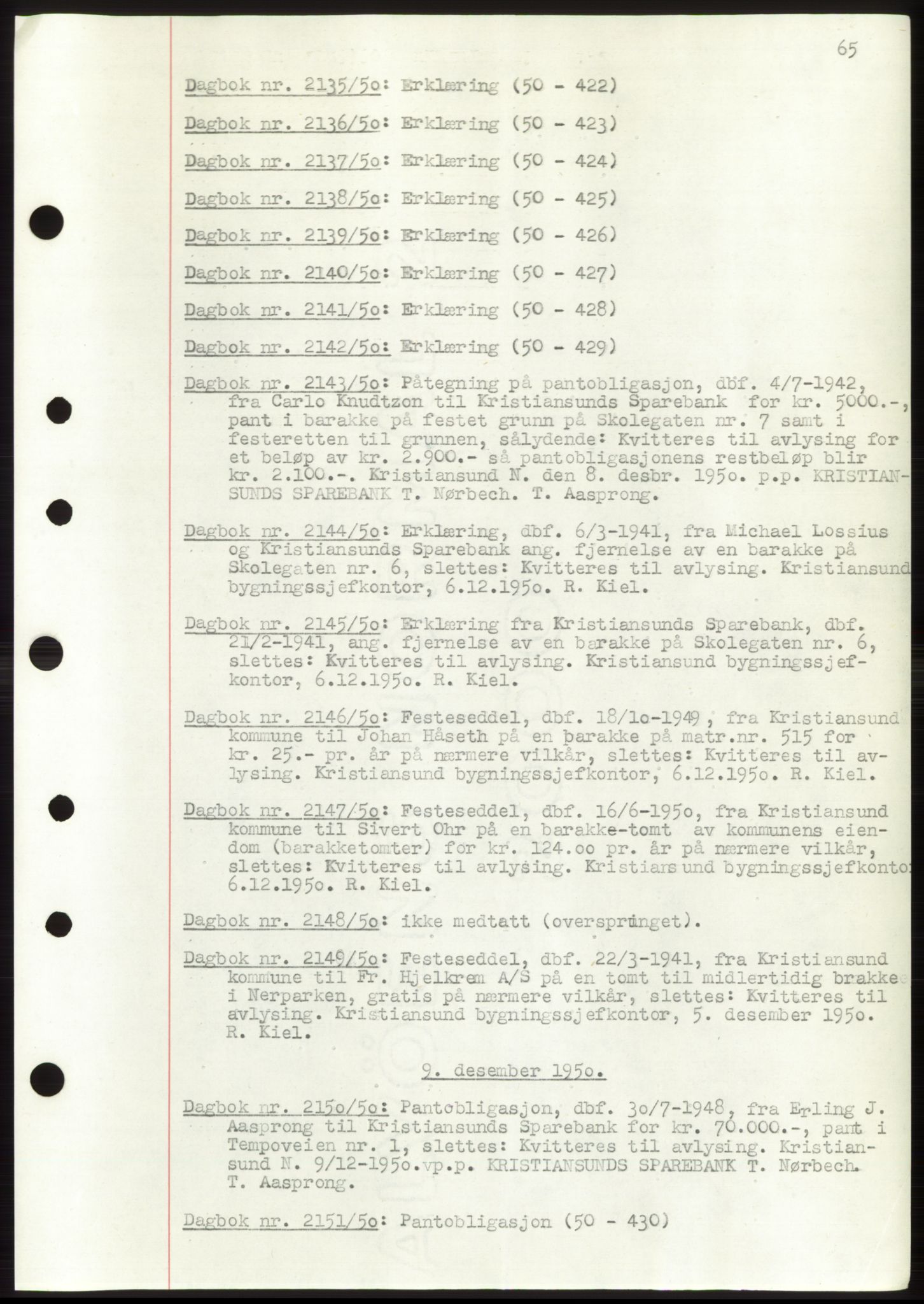 Kristiansund byfogd, AV/SAT-A-4587/A/27: Mortgage book no. 49, 1950-1950, Deed date: 09.12.1950