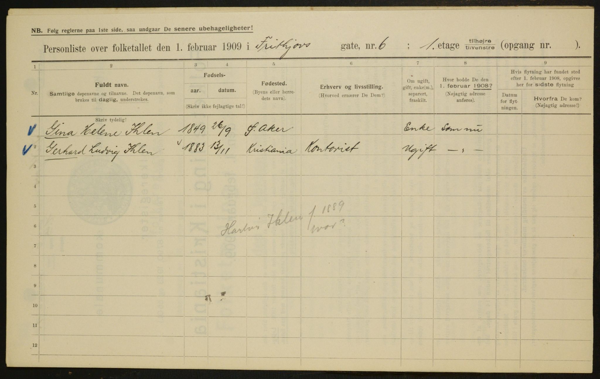 OBA, Municipal Census 1909 for Kristiania, 1909, p. 24385