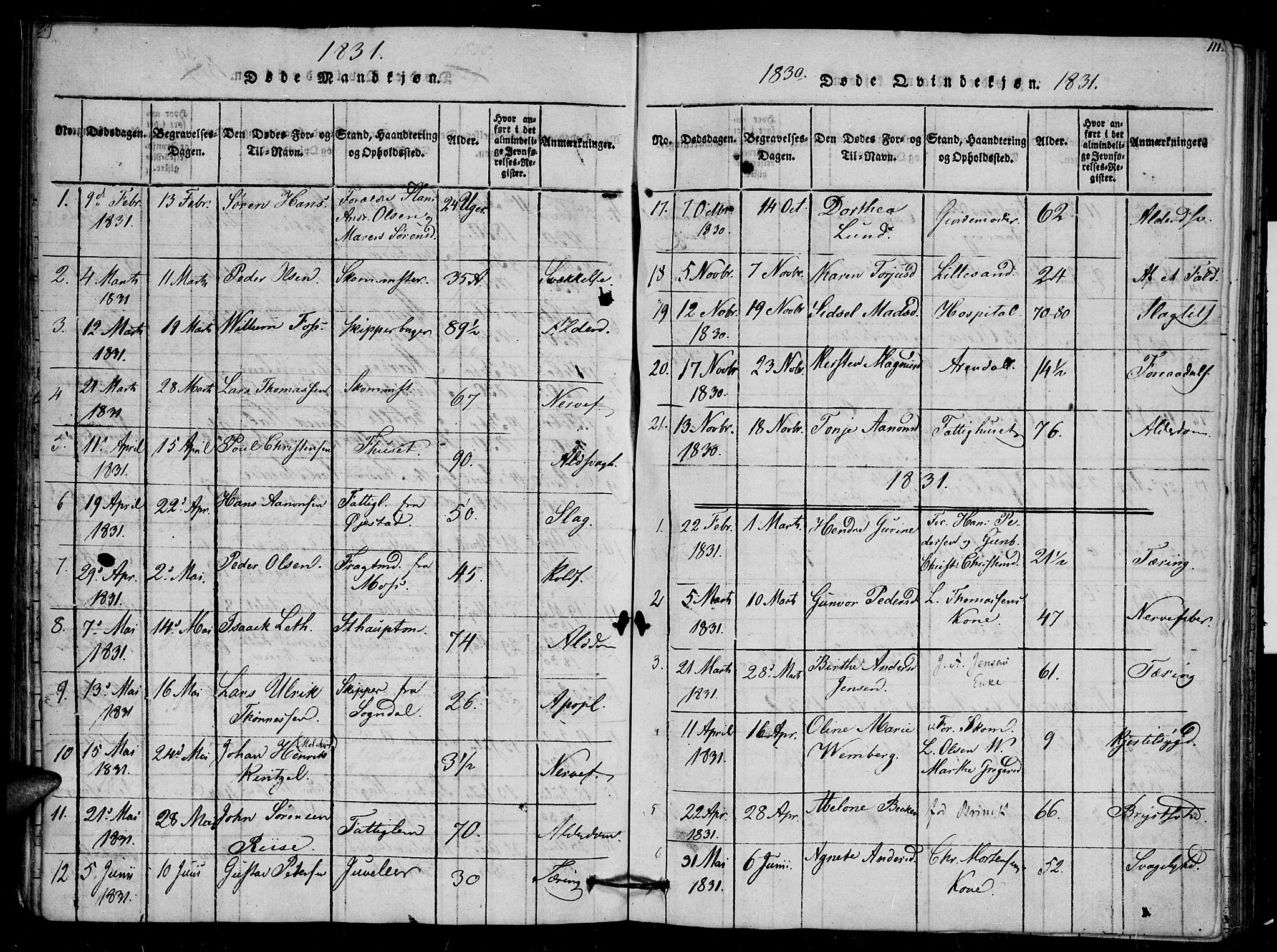 Arendal sokneprestkontor, Trefoldighet, SAK/1111-0040/F/Fb/L0001: Parish register (copy) no. B 1, 1816-1838, p. 110