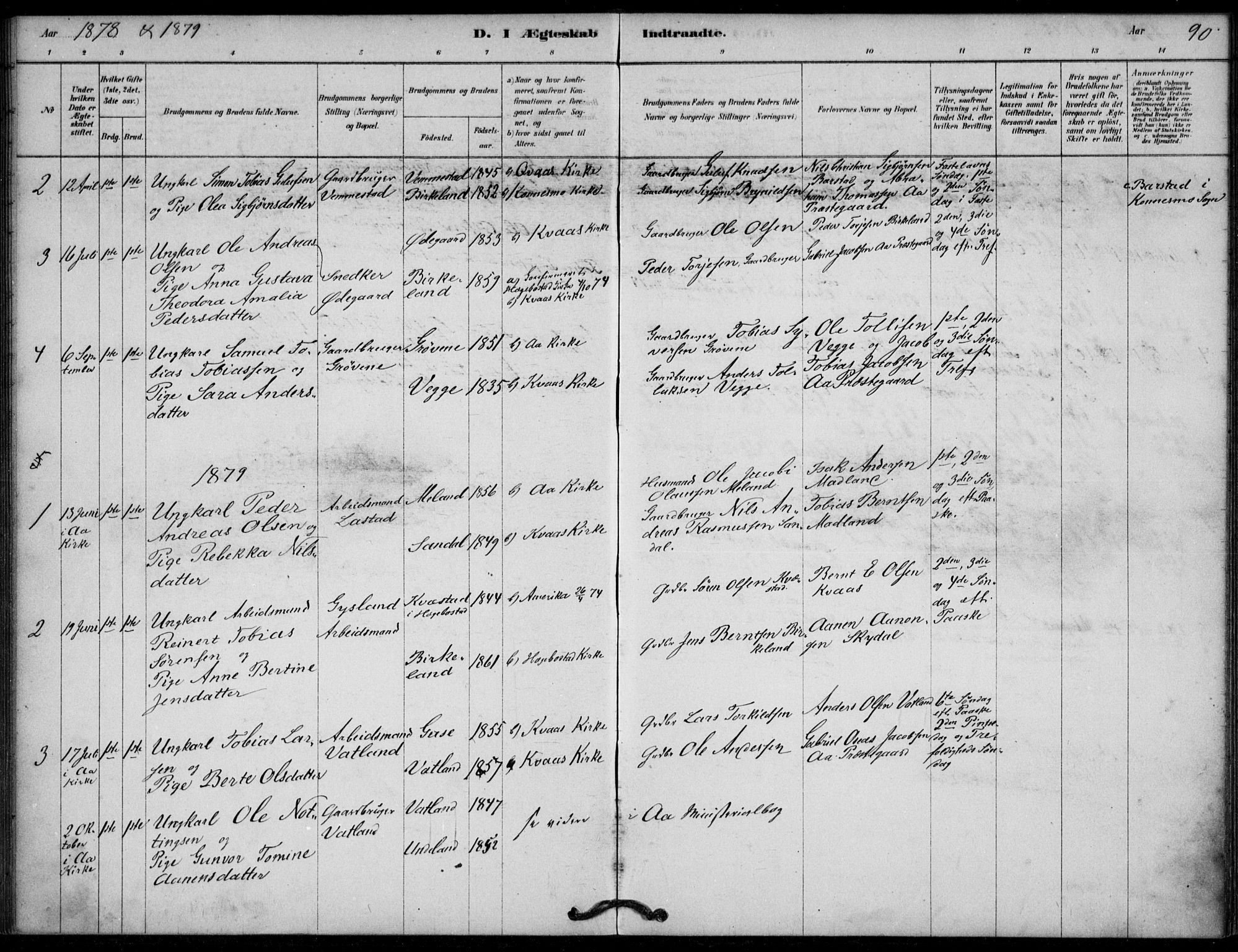 Lyngdal sokneprestkontor, SAK/1111-0029/F/Fa/Fab/L0003: Parish register (official) no. A 3, 1878-1903, p. 90