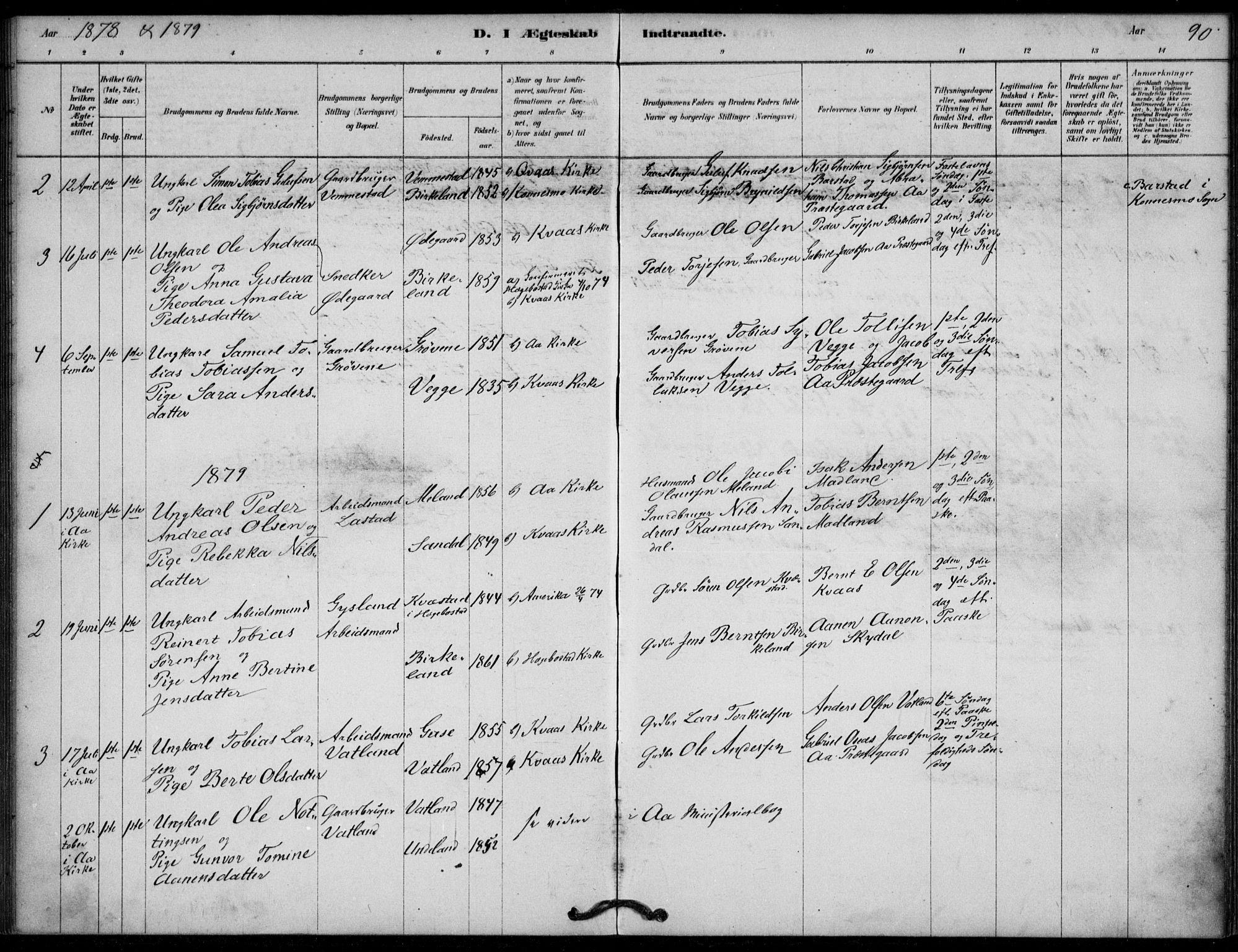 Lyngdal sokneprestkontor, AV/SAK-1111-0029/F/Fa/Fab/L0003: Parish register (official) no. A 3, 1878-1903, p. 90