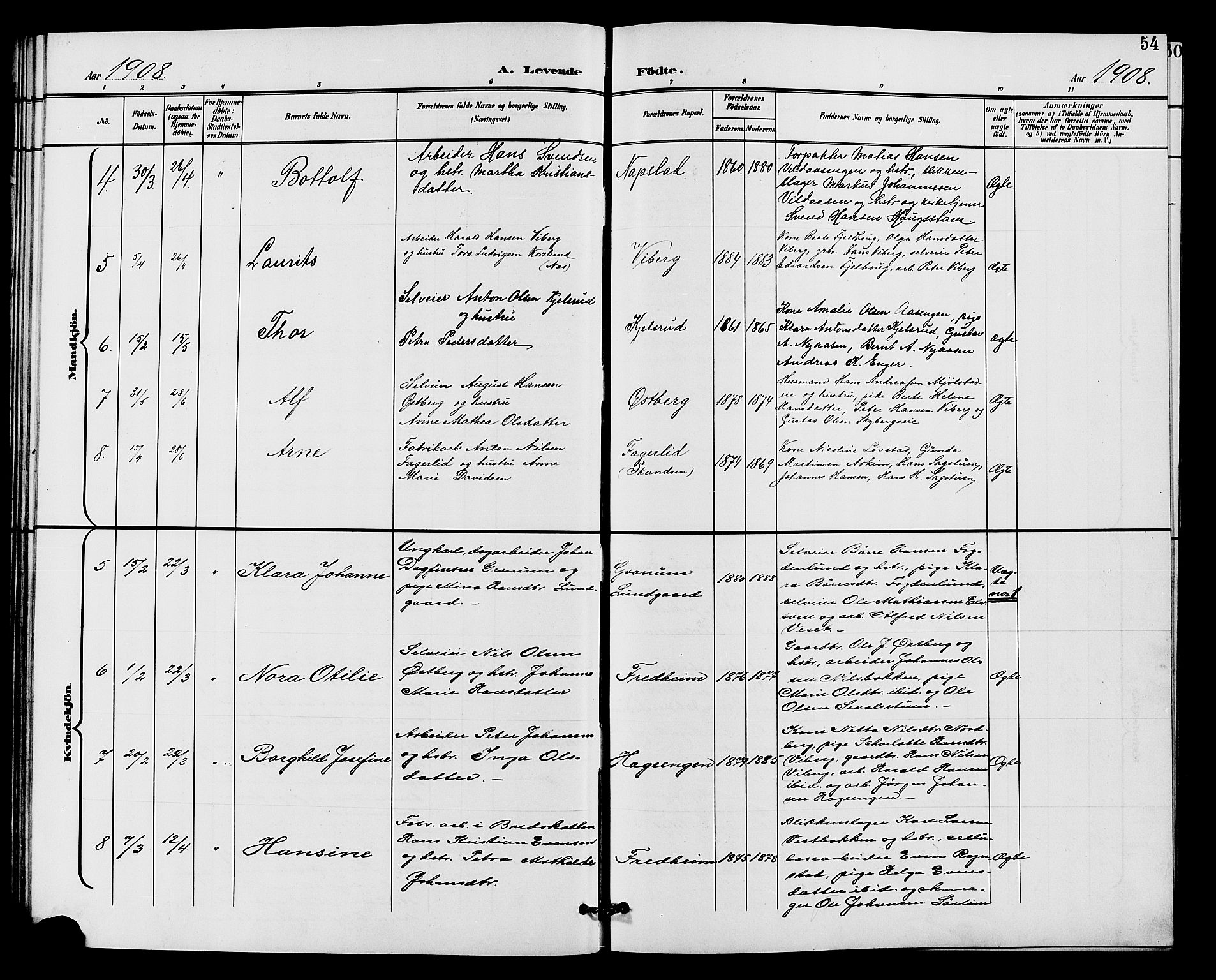 Vardal prestekontor, AV/SAH-PREST-100/H/Ha/Hab/L0011: Parish register (copy) no. 11, 1899-1913, p. 54