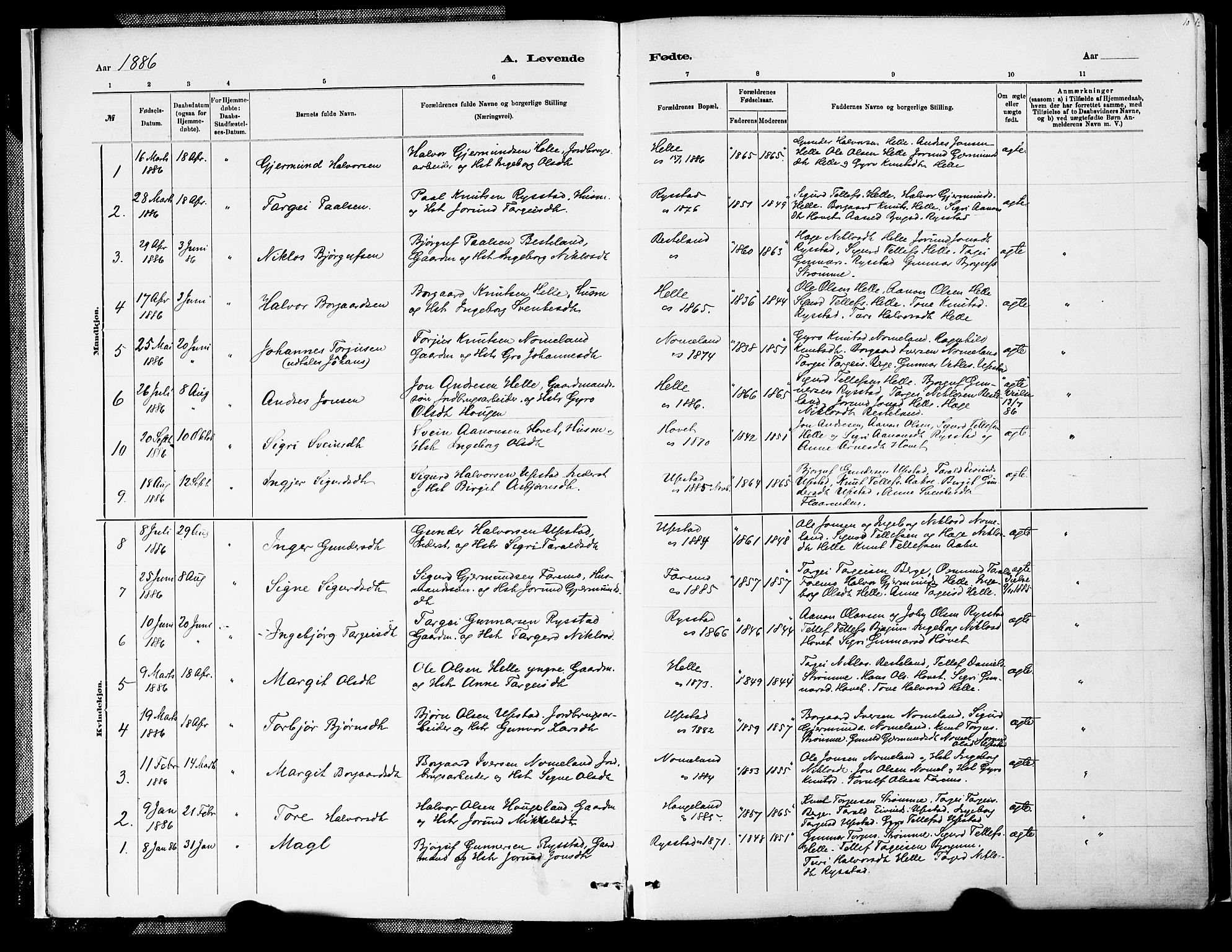 Valle sokneprestkontor, SAK/1111-0044/F/Fa/Fab/L0001: Parish register (official) no. A 1, 1882-1910, p. 10