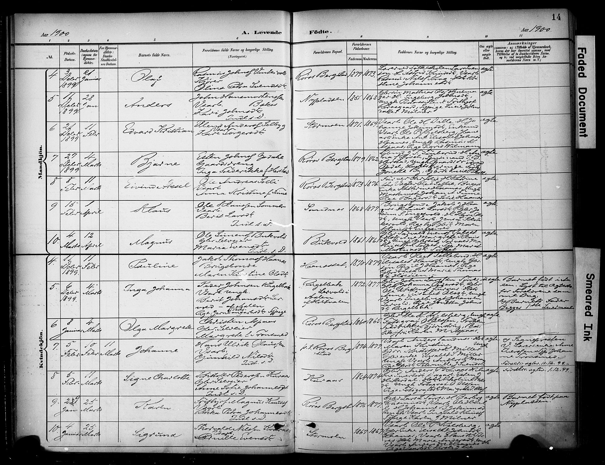 Ministerialprotokoller, klokkerbøker og fødselsregistre - Sør-Trøndelag, SAT/A-1456/681/L0936: Parish register (official) no. 681A14, 1899-1908, p. 14