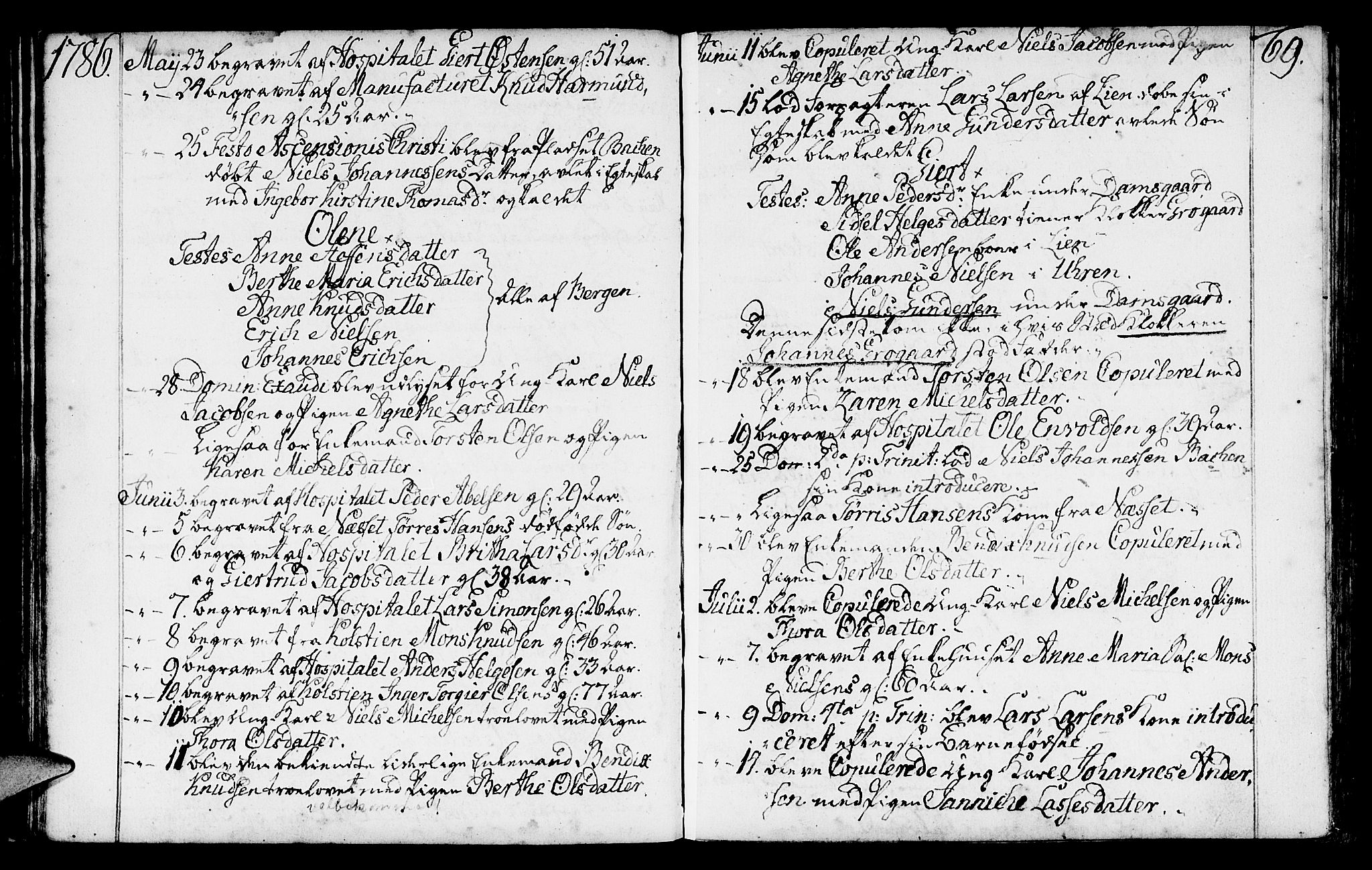 St. Jørgens hospital og Årstad sokneprestembete, AV/SAB-A-99934: Parish register (official) no. A 2, 1766-1814, p. 69