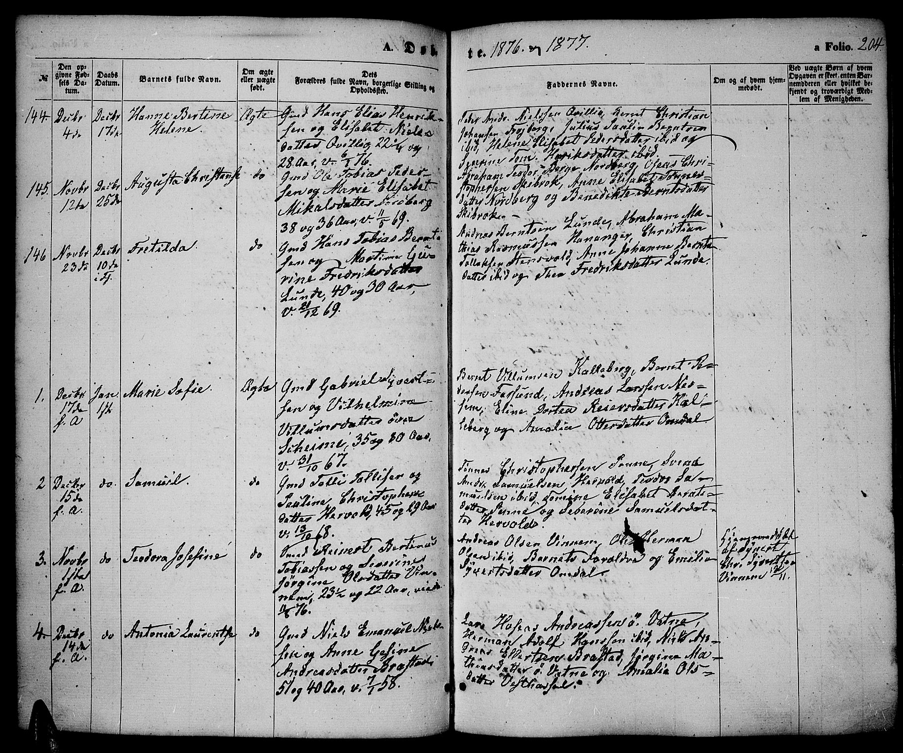 Lista sokneprestkontor, AV/SAK-1111-0027/F/Fb/L0003: Parish register (copy) no. B 3, 1862-1877, p. 204