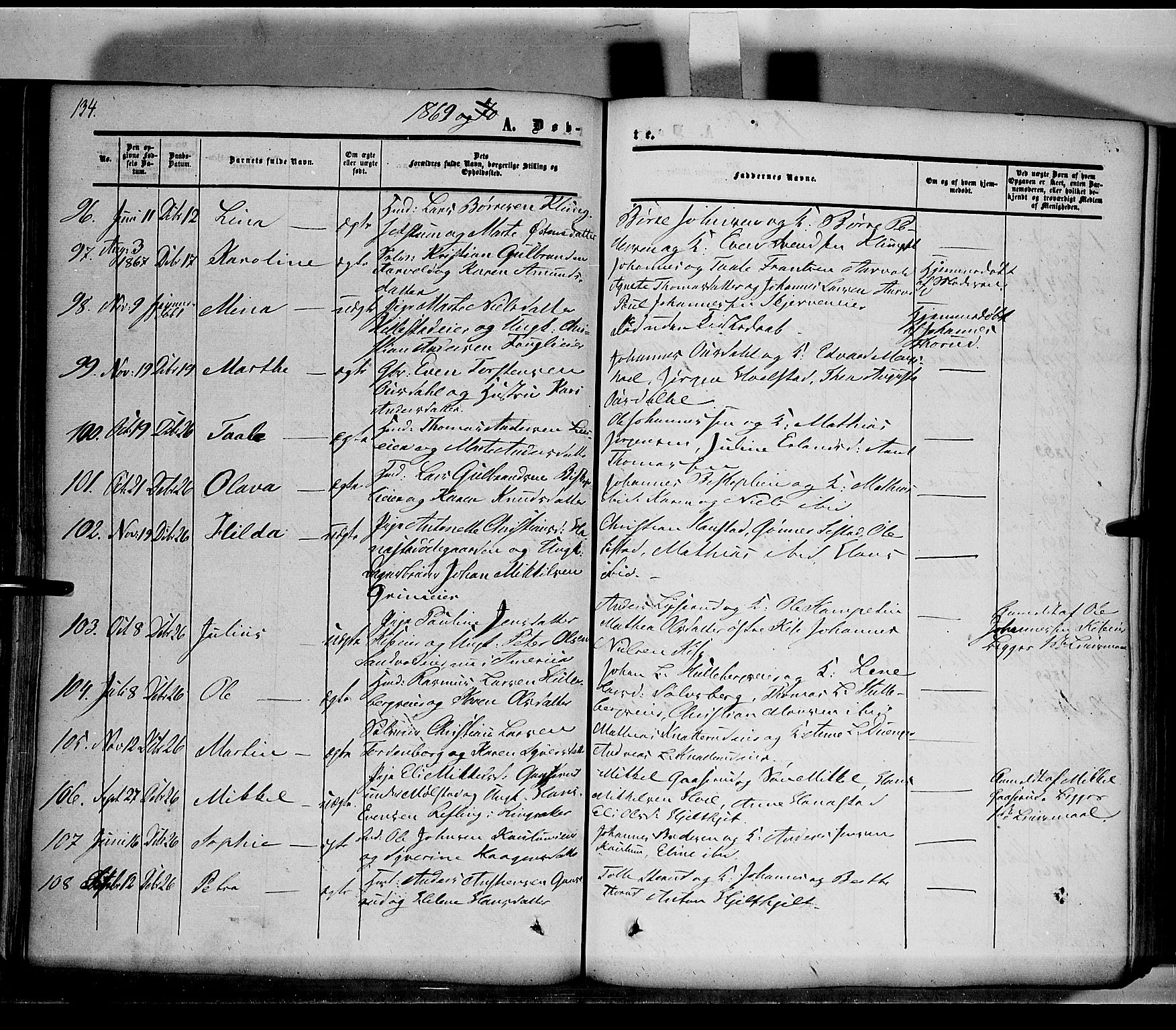 Nes prestekontor, Hedmark, AV/SAH-PREST-020/K/Ka/L0004: Parish register (official) no. 4, 1852-1886, p. 134