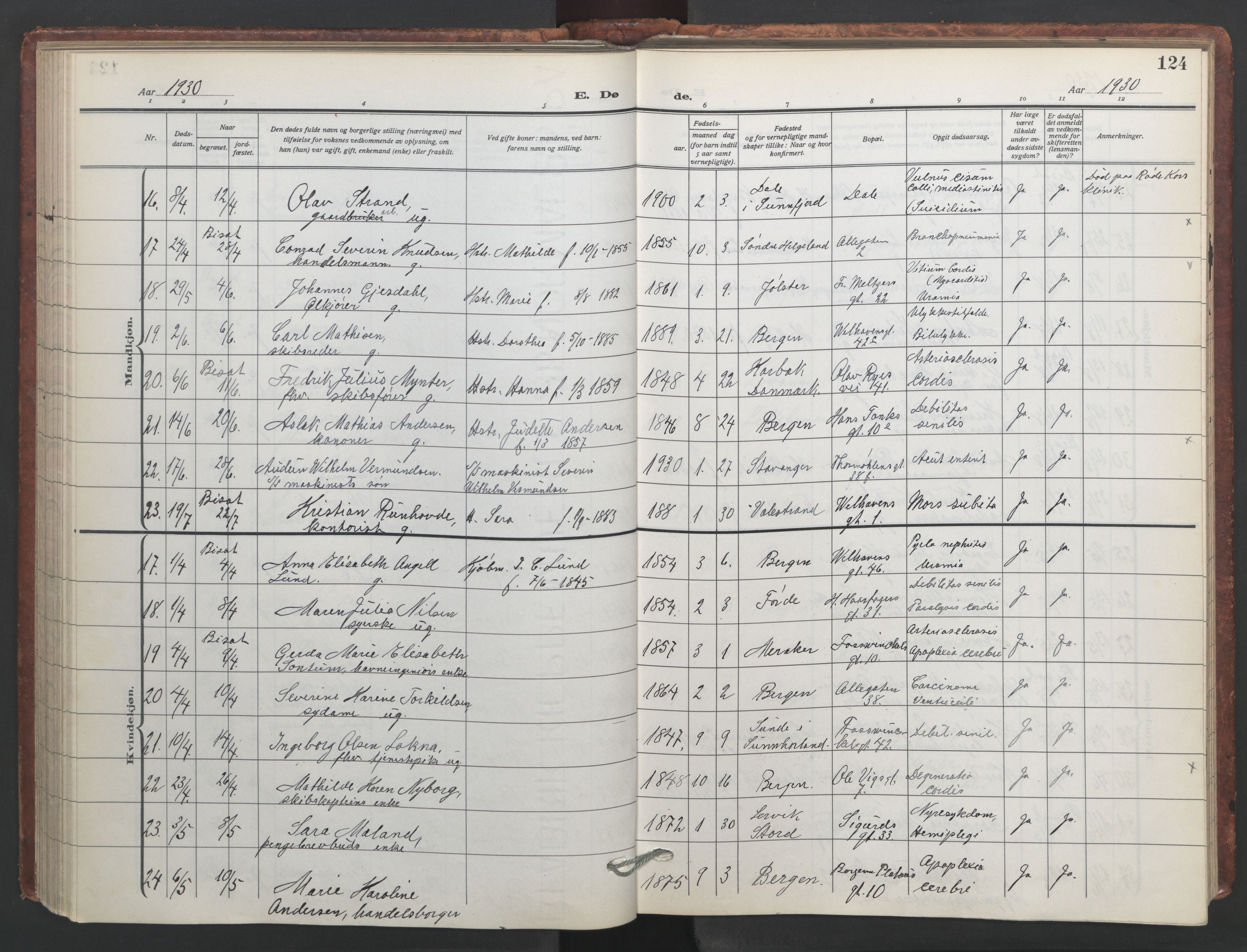 Johanneskirken sokneprestembete, SAB/A-76001/H/Hab: Parish register (copy) no. D 2, 1916-1950, p. 123b-124a