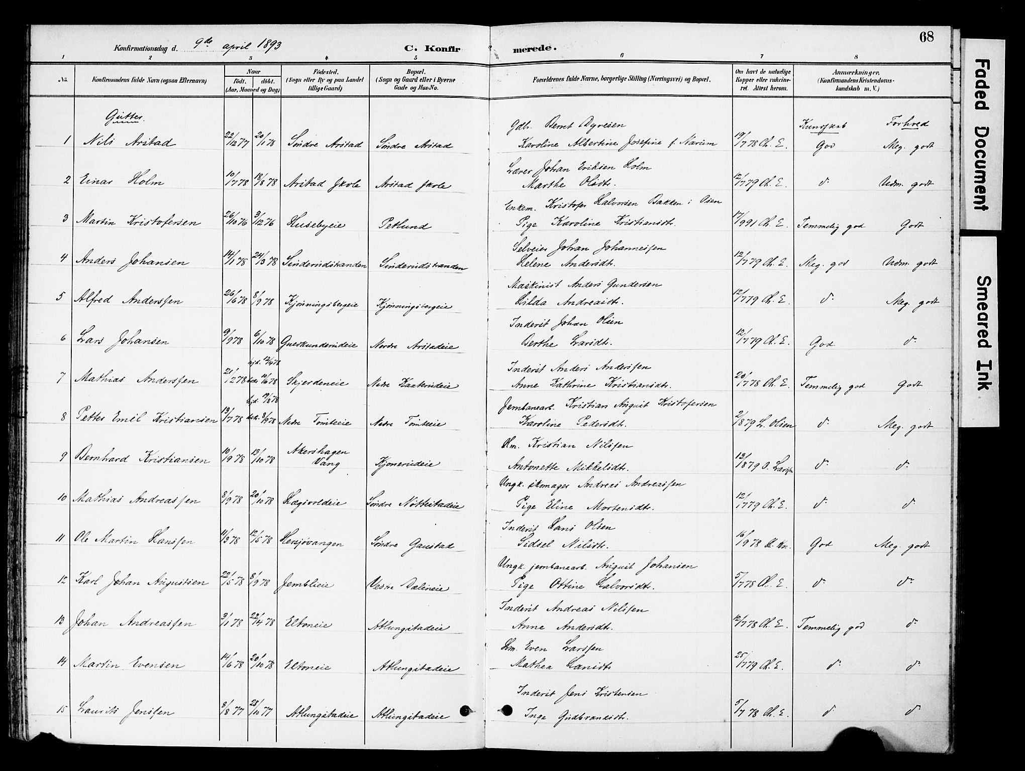 Stange prestekontor, SAH/PREST-002/K/L0021: Parish register (official) no. 21, 1891-1902, p. 68
