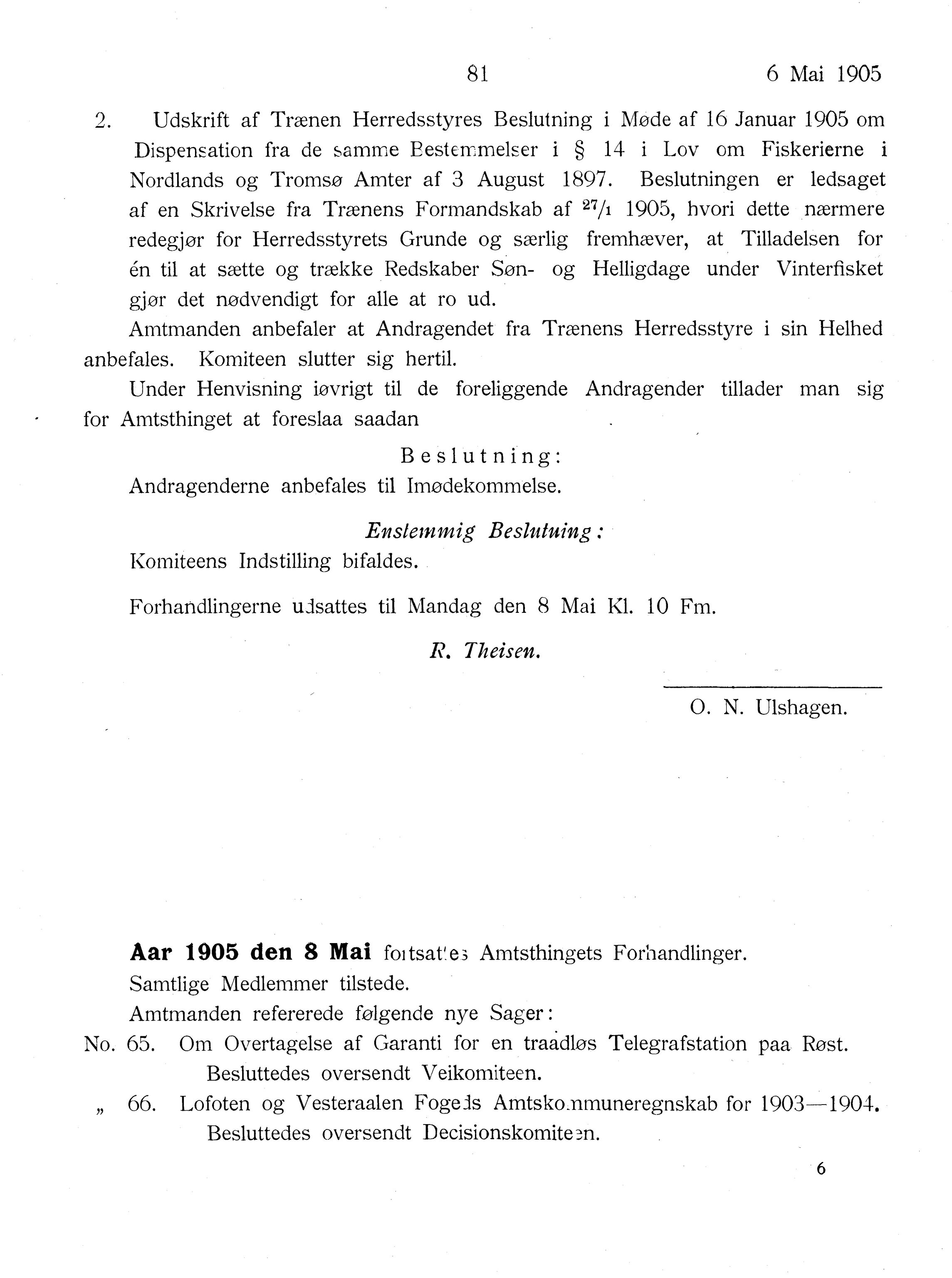 Nordland Fylkeskommune. Fylkestinget, AIN/NFK-17/176/A/Ac/L0028: Fylkestingsforhandlinger 1905, 1905, p. 81