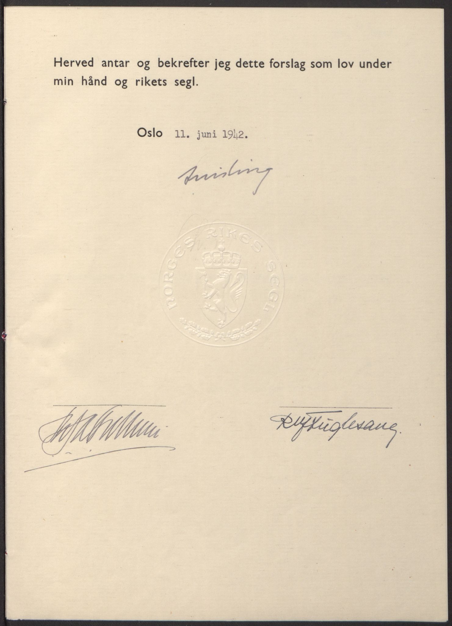 NS-administrasjonen 1940-1945 (Statsrådsekretariatet, de kommisariske statsråder mm), RA/S-4279/D/Db/L0098: Lover II, 1942, p. 32