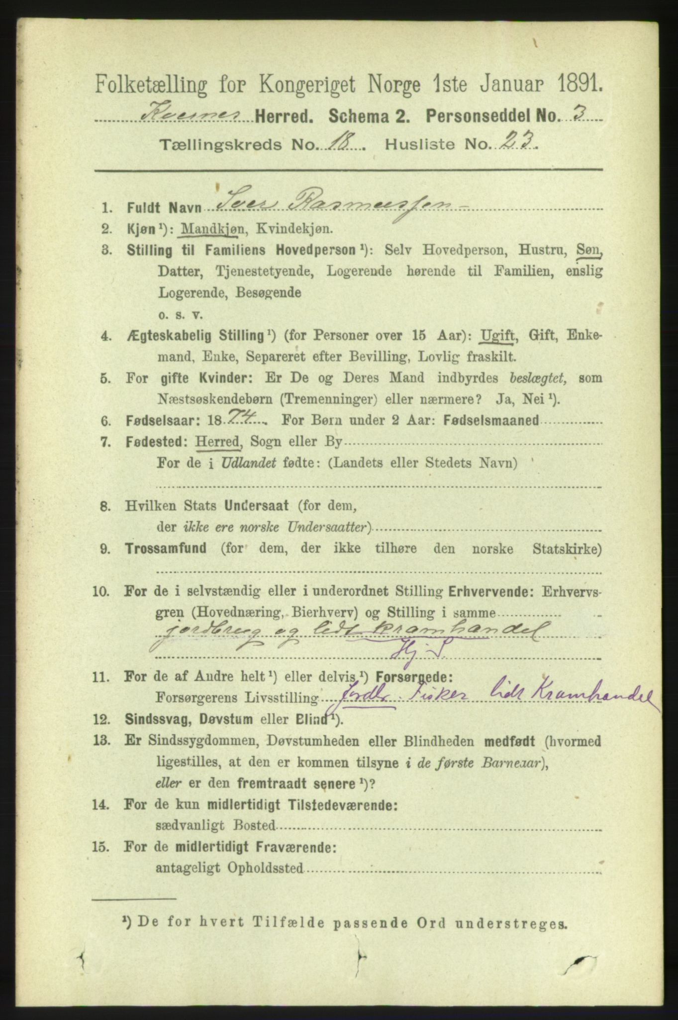 RA, 1891 census for 1553 Kvernes, 1891, p. 7910