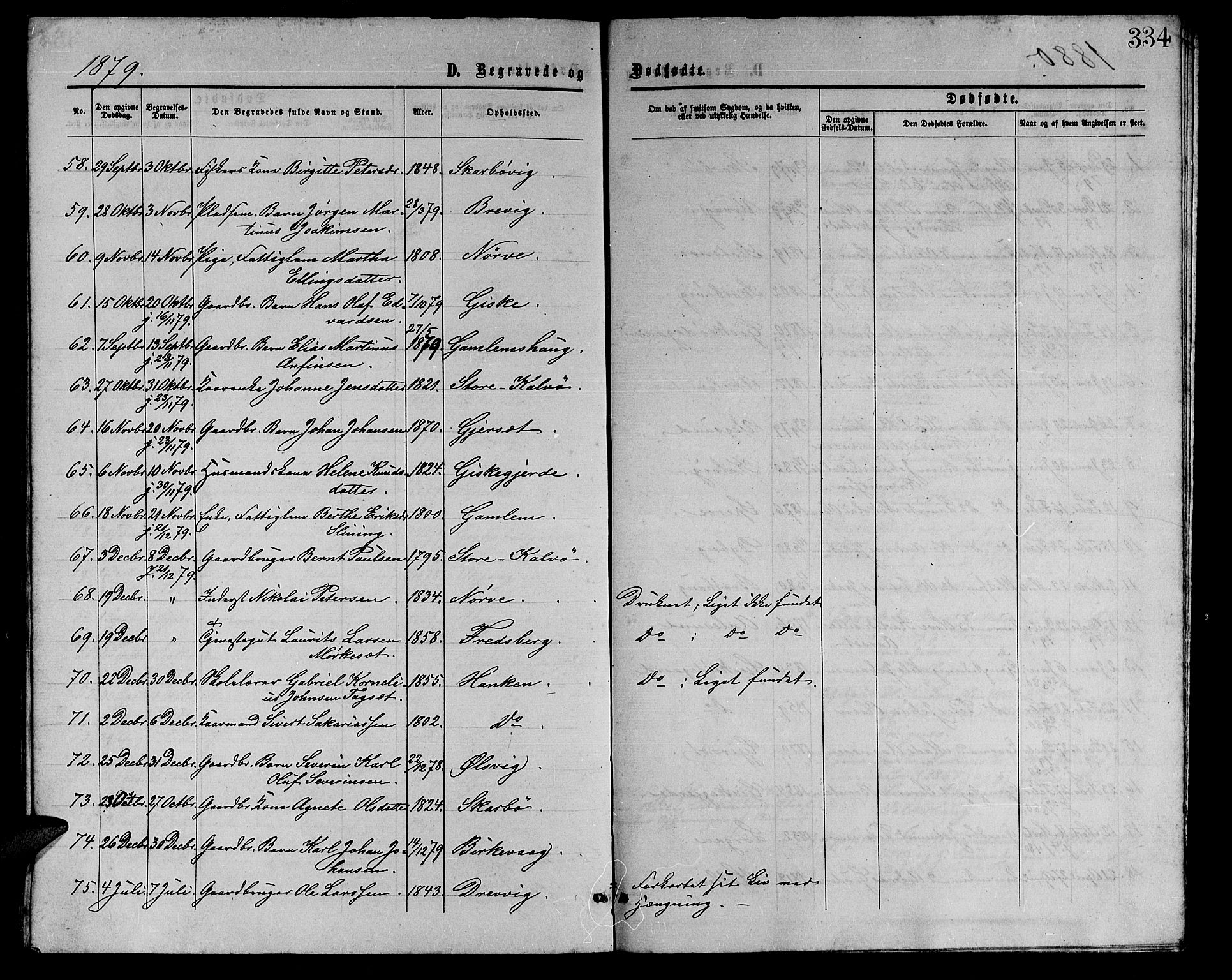 Ministerialprotokoller, klokkerbøker og fødselsregistre - Møre og Romsdal, AV/SAT-A-1454/528/L0428: Parish register (copy) no. 528C09, 1864-1880, p. 334