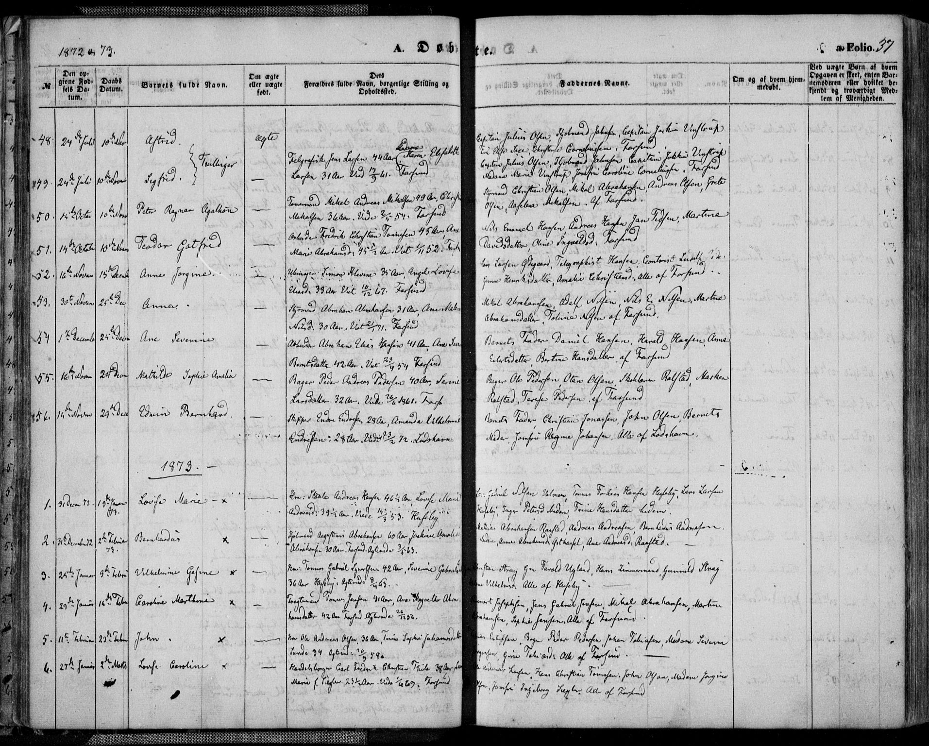 Farsund sokneprestkontor, AV/SAK-1111-0009/F/Fa/L0005: Parish register (official) no. A 5, 1863-1886, p. 37