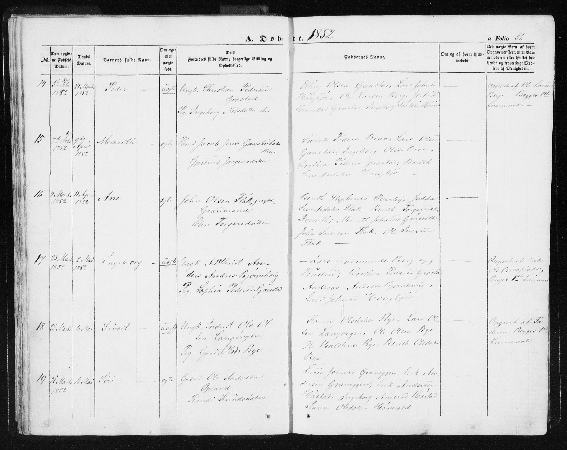 Ministerialprotokoller, klokkerbøker og fødselsregistre - Sør-Trøndelag, SAT/A-1456/612/L0376: Parish register (official) no. 612A08, 1846-1859, p. 31