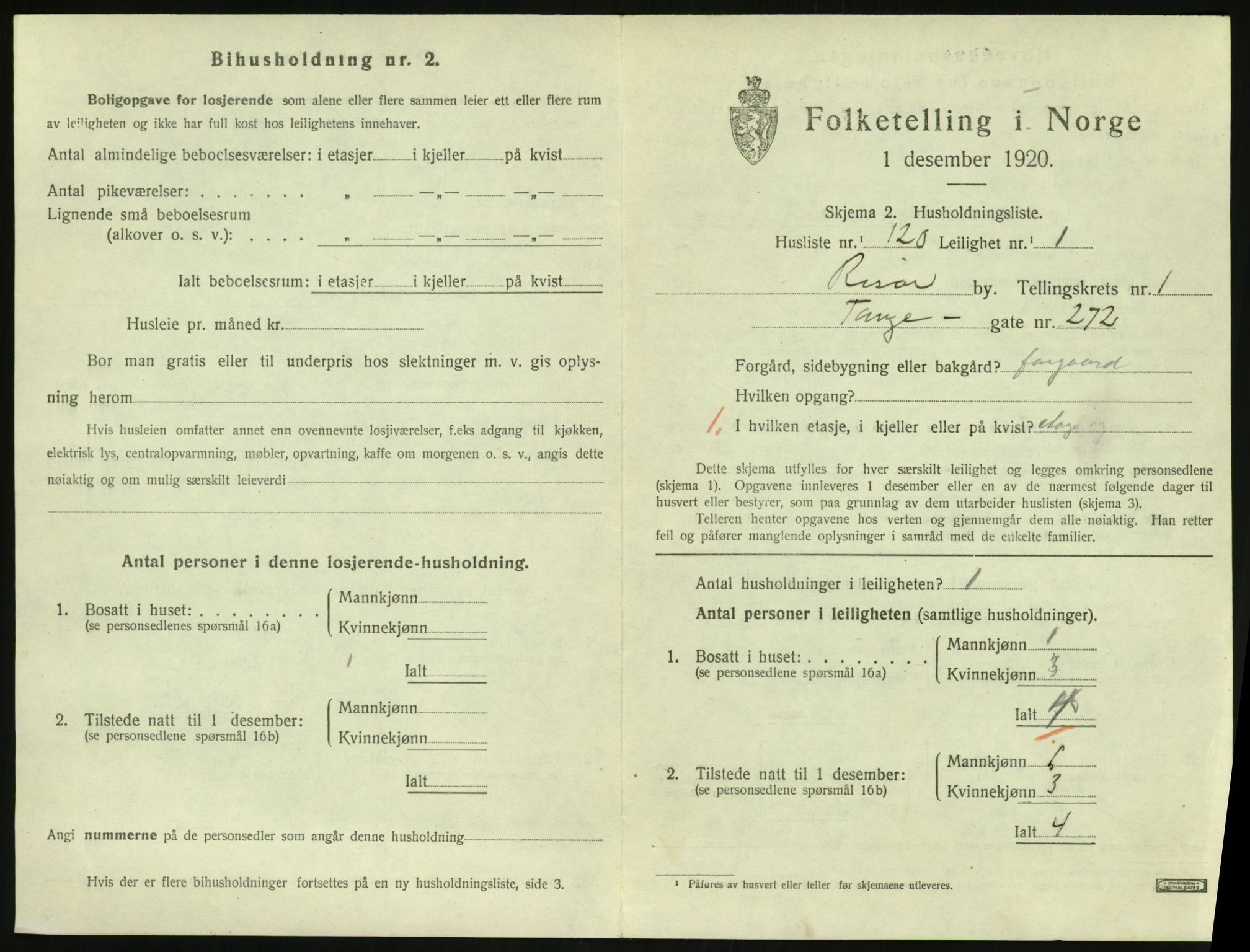 SAK, 1920 census for Risør, 1920, p. 1643