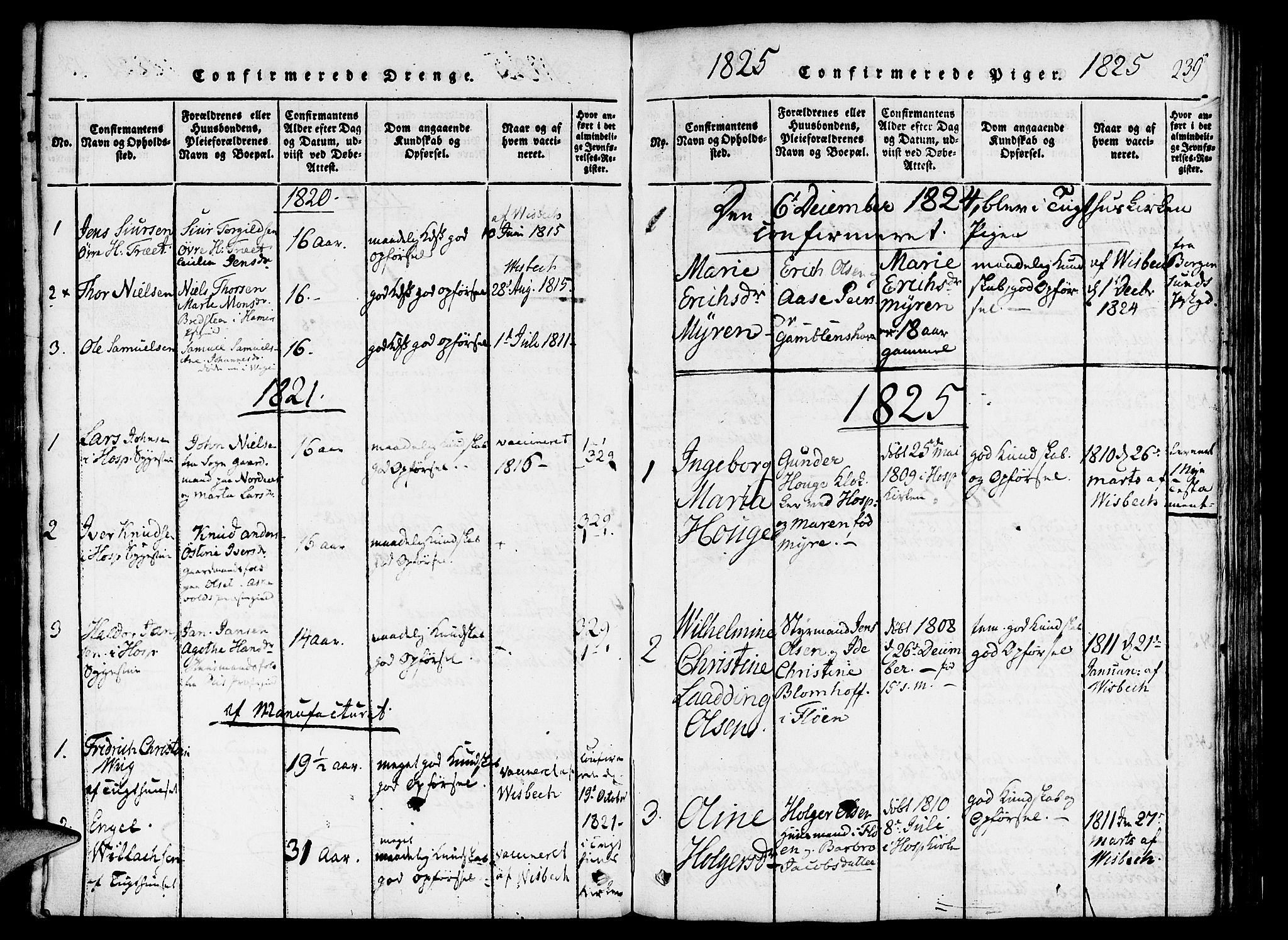 St. Jørgens hospital og Årstad sokneprestembete, AV/SAB-A-99934: Parish register (official) no. A 3, 1815-1843, p. 239