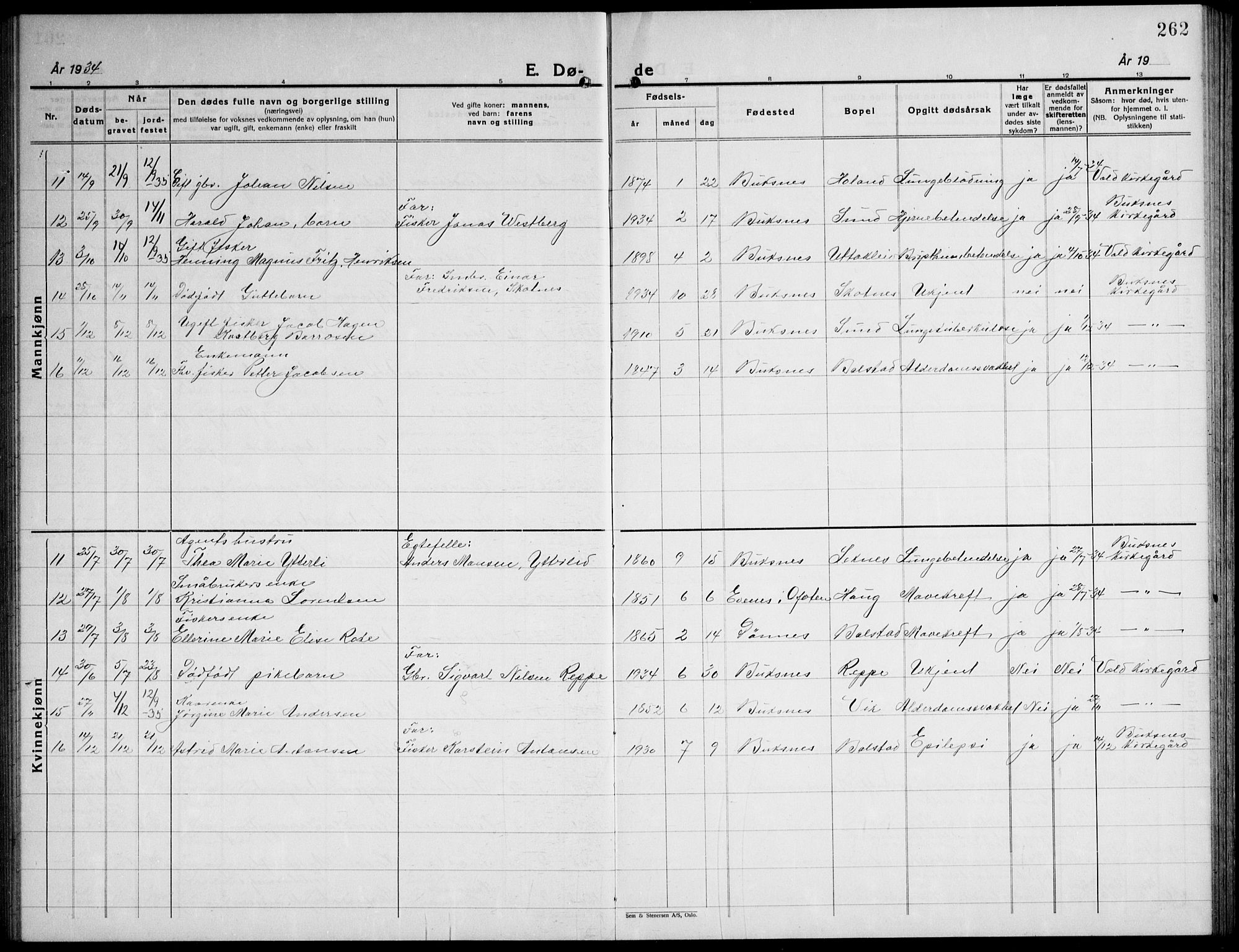 Ministerialprotokoller, klokkerbøker og fødselsregistre - Nordland, AV/SAT-A-1459/881/L1170: Parish register (copy) no. 881C07, 1930-1943, p. 262