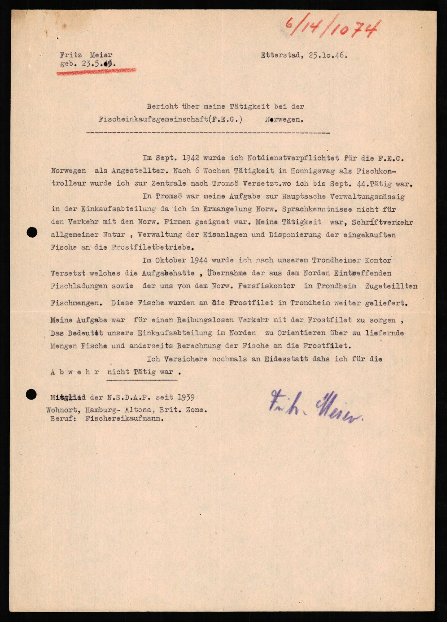 Forsvaret, Forsvarets overkommando II, AV/RA-RAFA-3915/D/Db/L0021: CI Questionaires. Tyske okkupasjonsstyrker i Norge. Tyskere., 1945-1946, p. 327