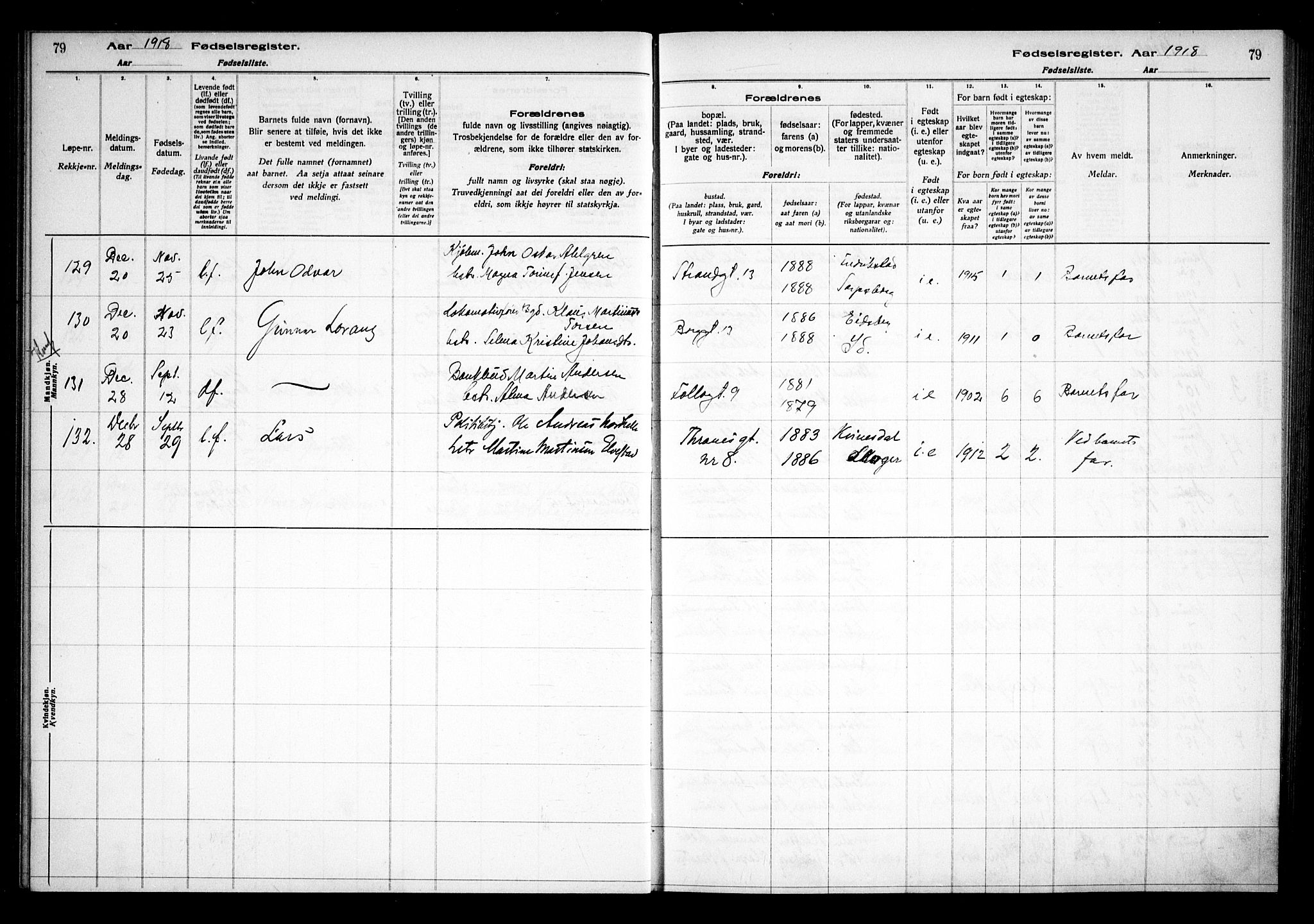 Sarpsborg prestekontor Kirkebøker, AV/SAO-A-2006/J/Ja/L0001: Birth register no. 1, 1916-1922, p. 79