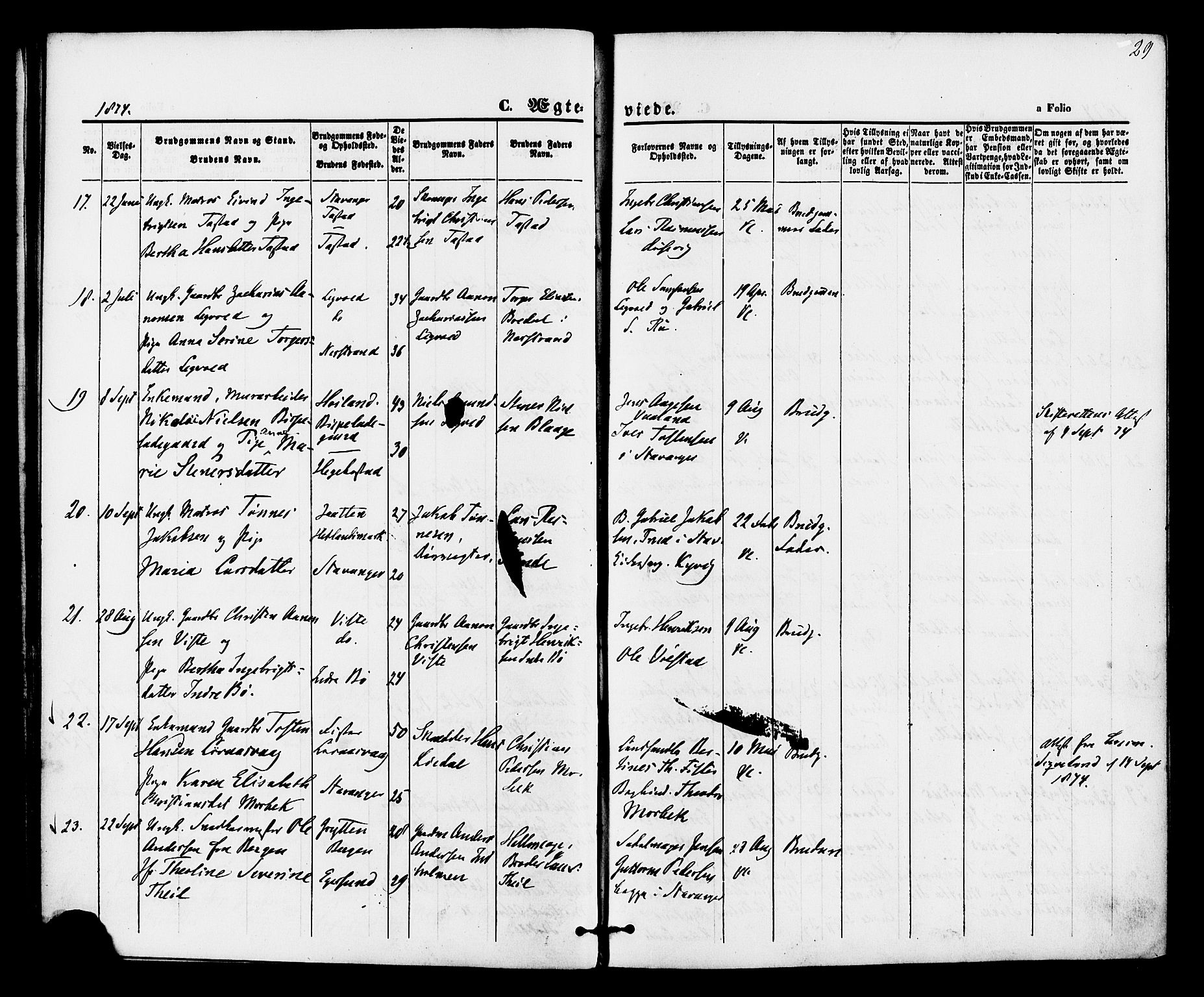 Hetland sokneprestkontor, AV/SAST-A-101826/30/30BA/L0005: Parish register (official) no. A 5, 1869-1884, p. 29