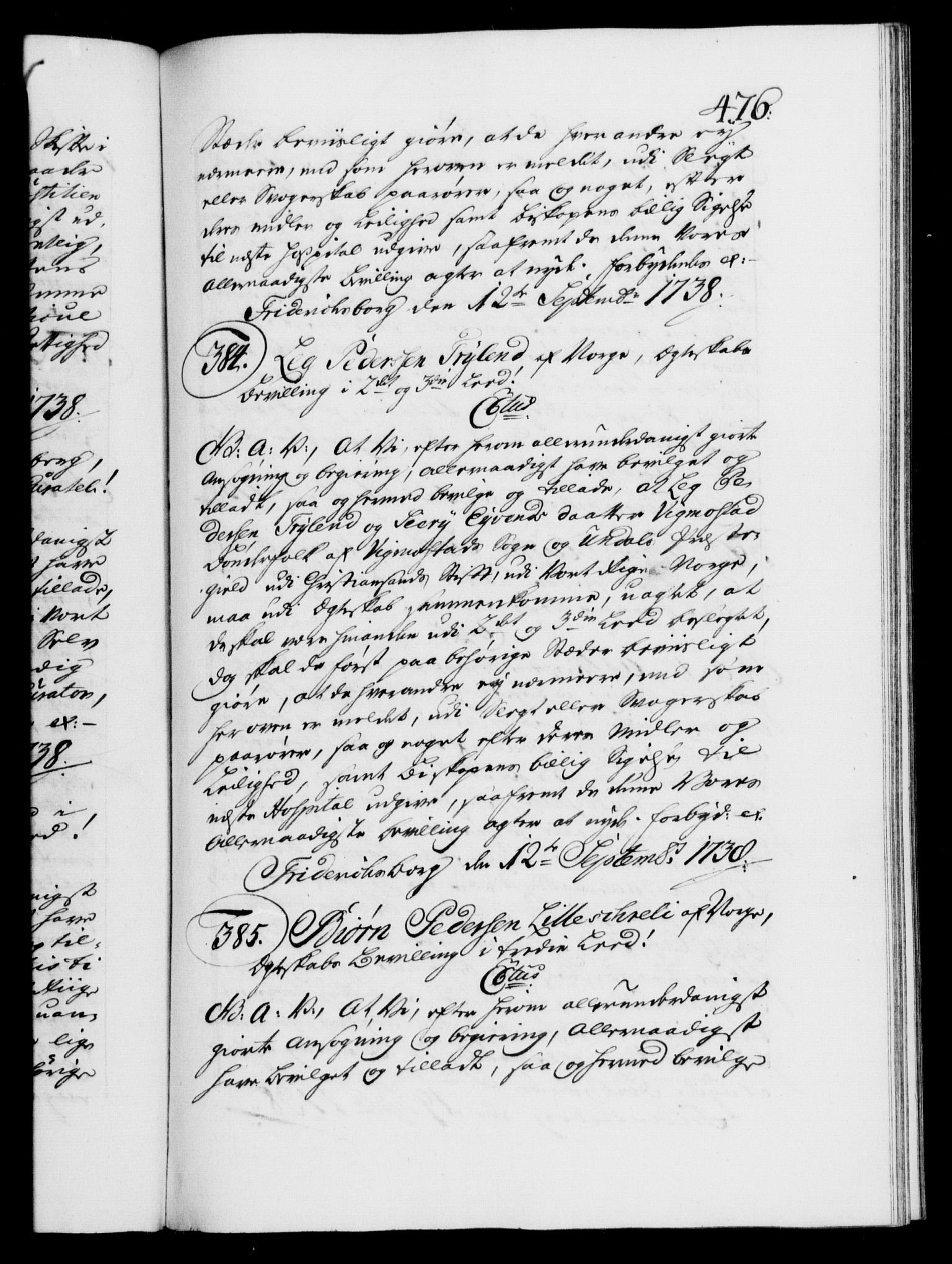 Danske Kanselli 1572-1799, AV/RA-EA-3023/F/Fc/Fca/Fcaa/L0030: Norske registre, 1737-1738, p. 476a