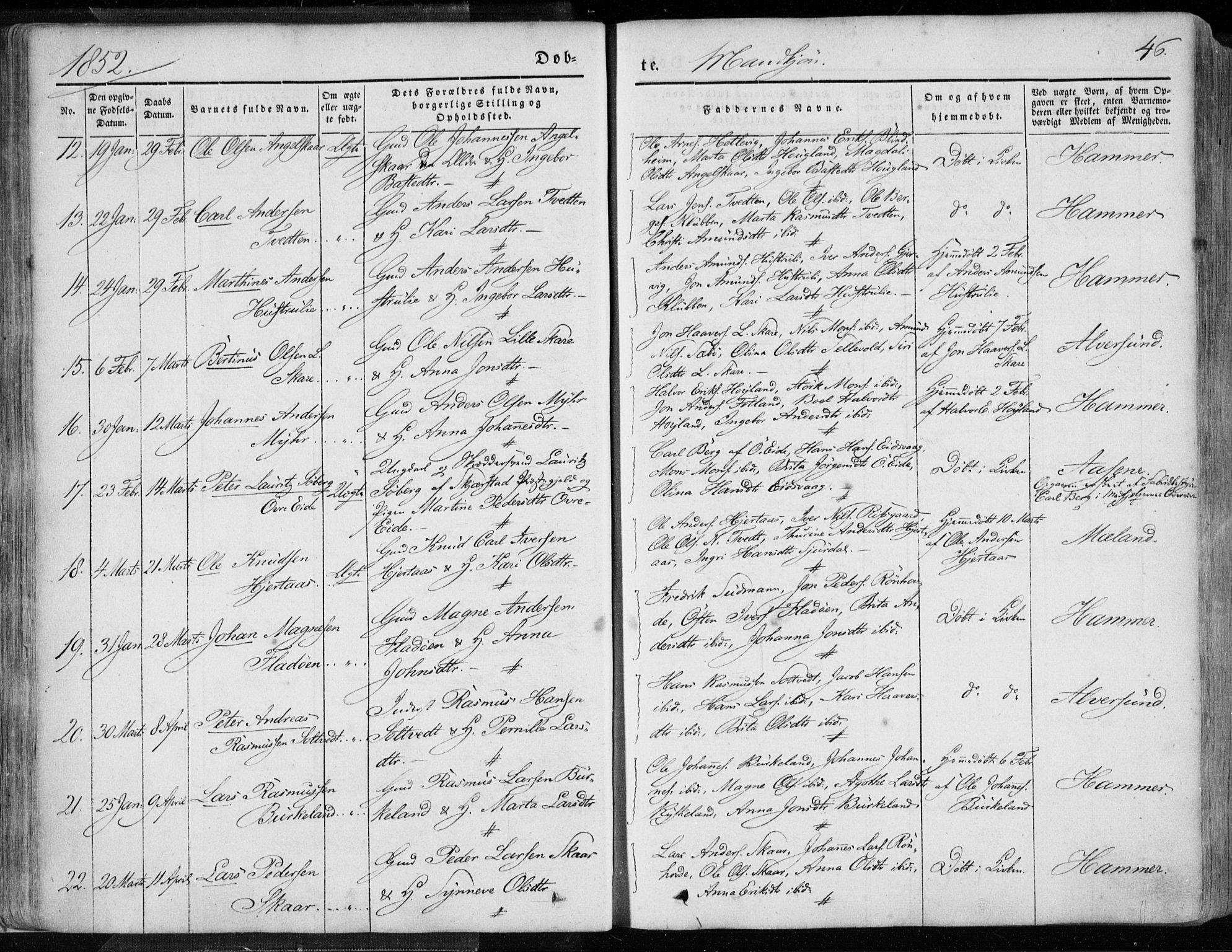 Hamre sokneprestembete, AV/SAB-A-75501/H/Ha/Haa/Haaa/L0013: Parish register (official) no. A 13, 1846-1857, p. 46