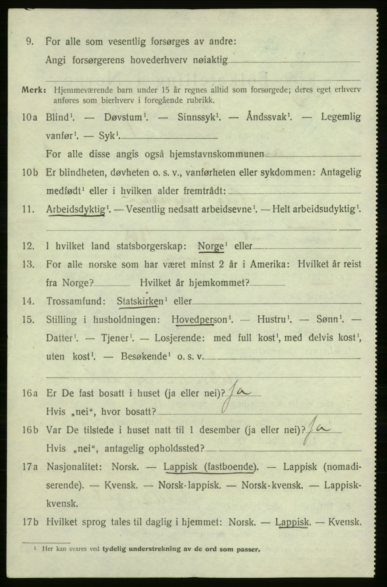 SATØ, 1920 census for Tana, 1920, p. 2353