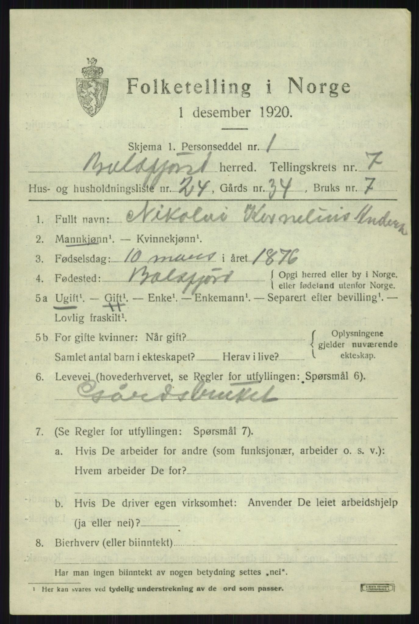 SATØ, 1920 census for Balsfjord, 1920, p. 4478