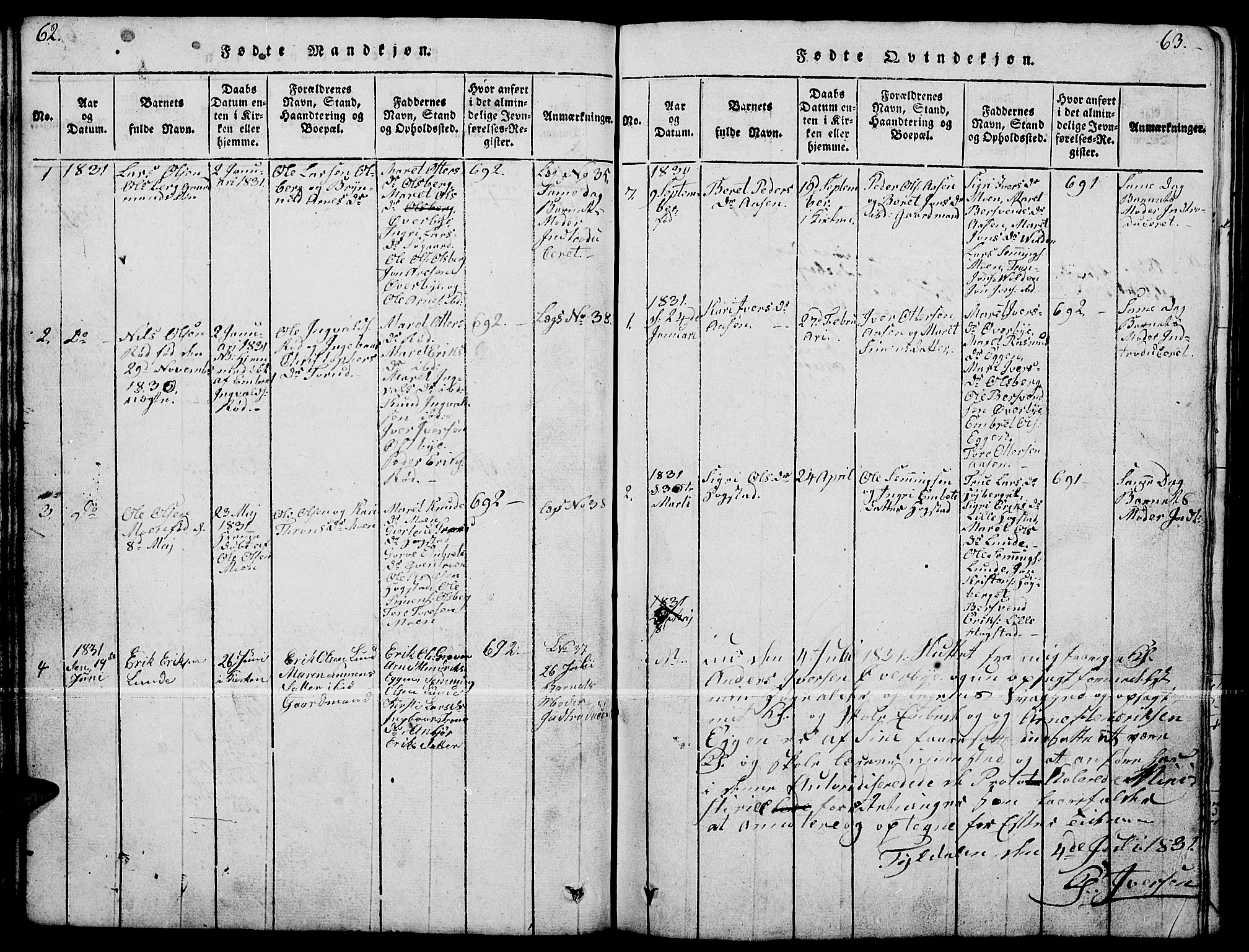 Tynset prestekontor, SAH/PREST-058/H/Ha/Hab/L0004: Parish register (copy) no. 4, 1814-1879, p. 62-63