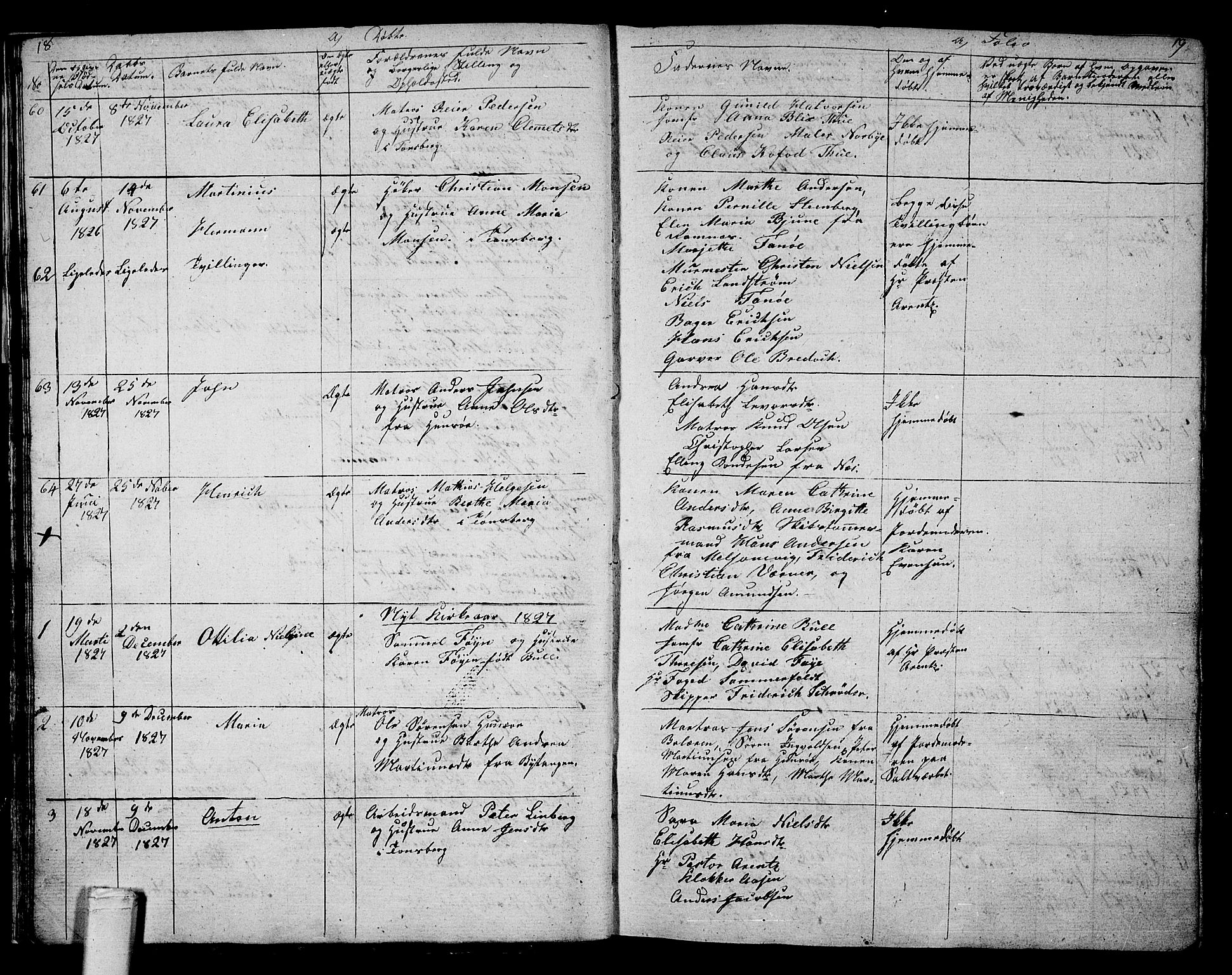 Tønsberg kirkebøker, AV/SAKO-A-330/G/Ga/L0002: Parish register (copy) no. 2, 1827-1854, p. 18-19