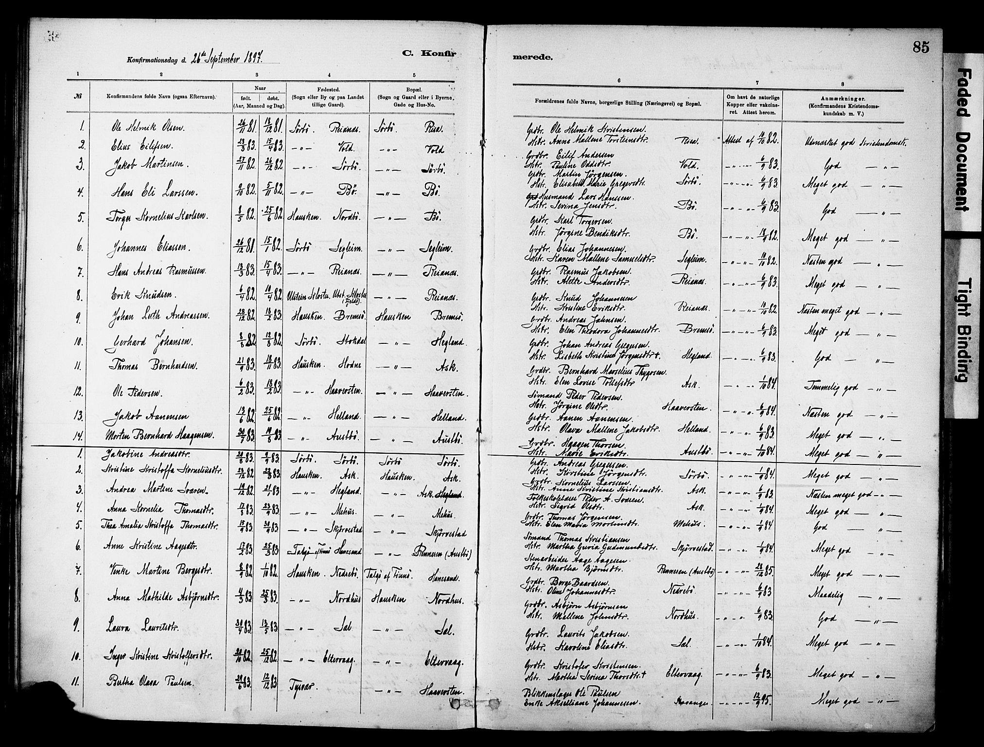 Rennesøy sokneprestkontor, SAST/A -101827/H/Ha/Haa/L0012: Parish register (official) no. A 13, 1885-1917, p. 85