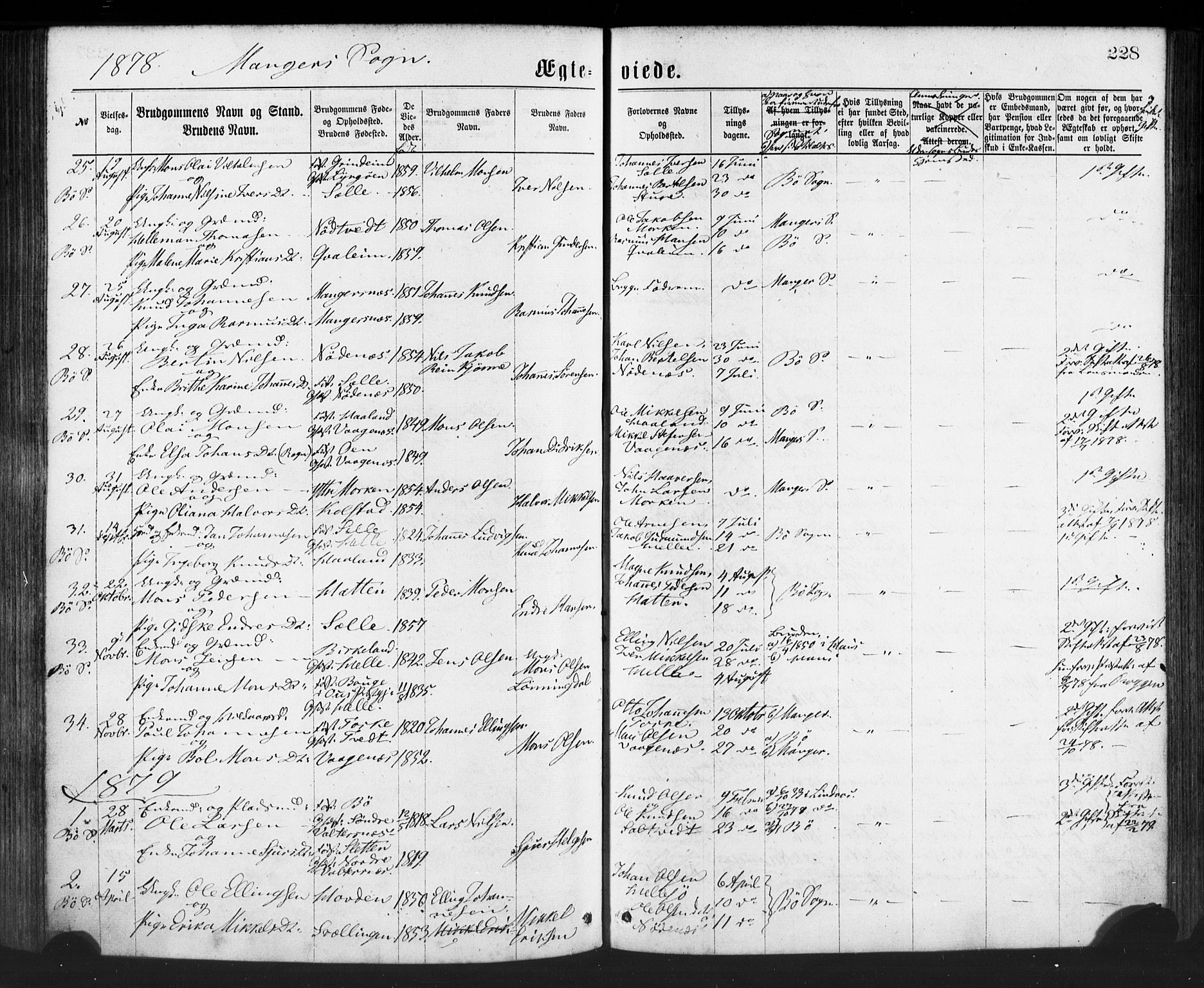 Manger sokneprestembete, SAB/A-76801/H/Haa: Parish register (official) no. A 8, 1871-1880, p. 228