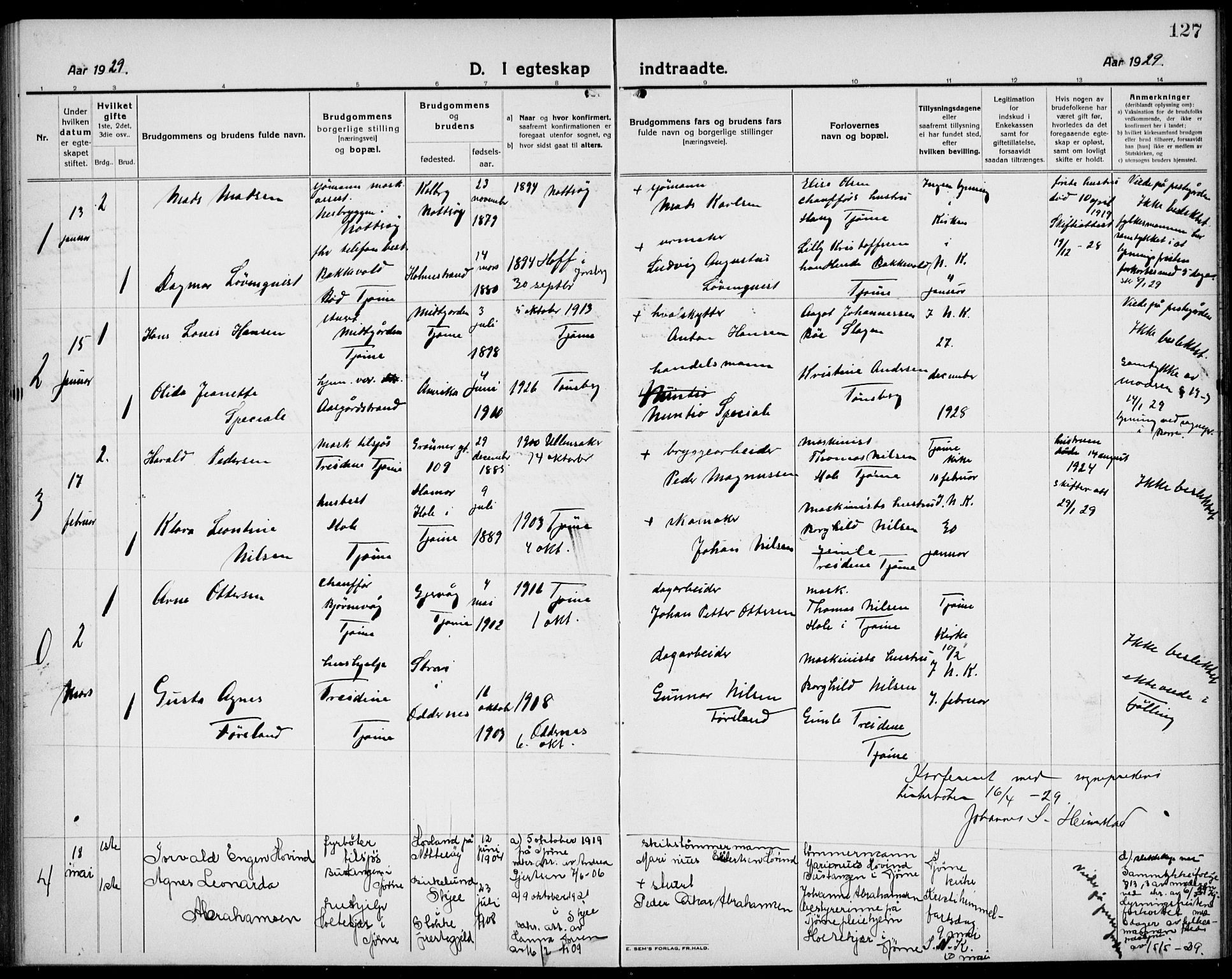 Tjøme kirkebøker, AV/SAKO-A-328/G/Ga/L0003: Parish register (copy) no. I 3, 1921-1935, p. 127