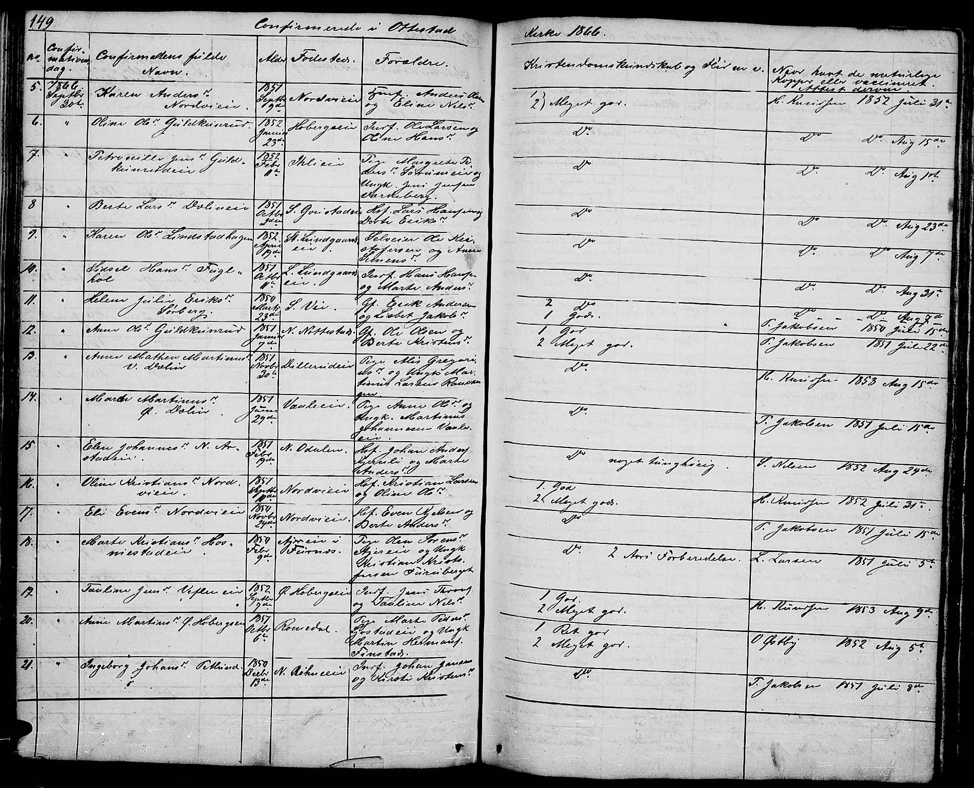 Stange prestekontor, AV/SAH-PREST-002/L/L0002: Parish register (copy) no. 2, 1838-1879, p. 149